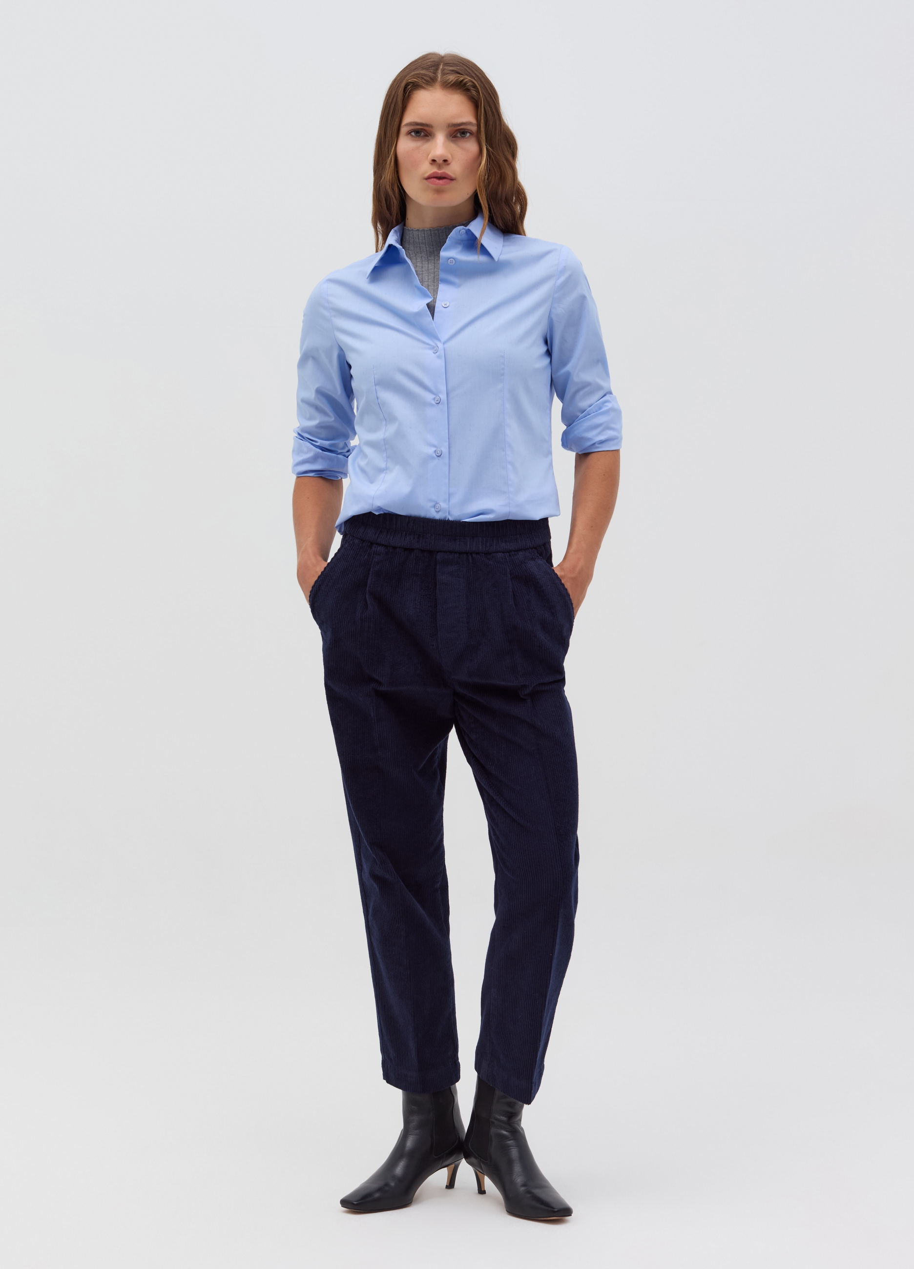 OVS, Pantalone Carrot Fit In Corduroy Con Pinces, Donna, Blu, Taglia: XL