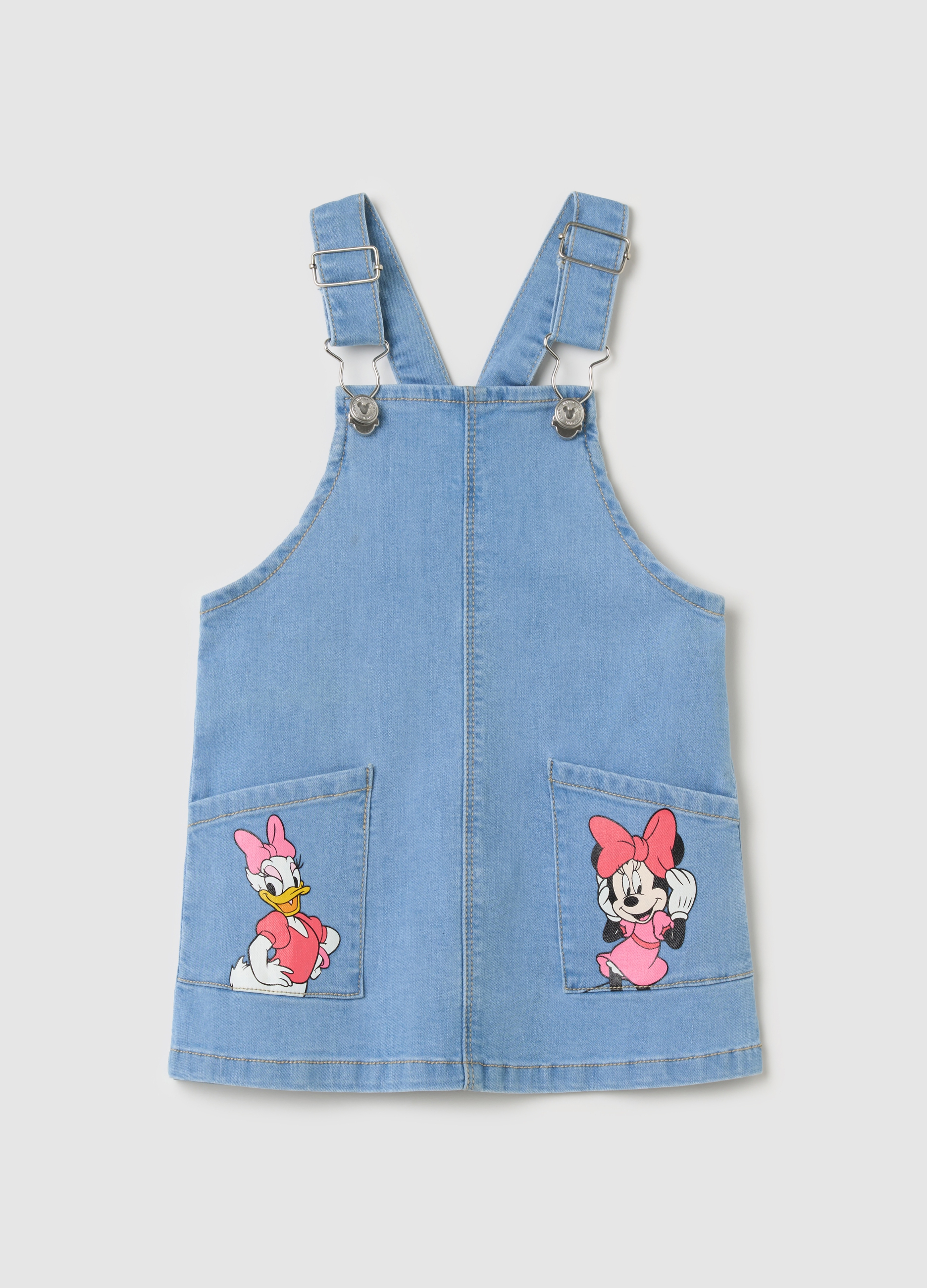 DISNEY, Salopette Gonna In Denim Stampa Paperina E Minnie, Bambina, Denim, Taglia: 9-12
