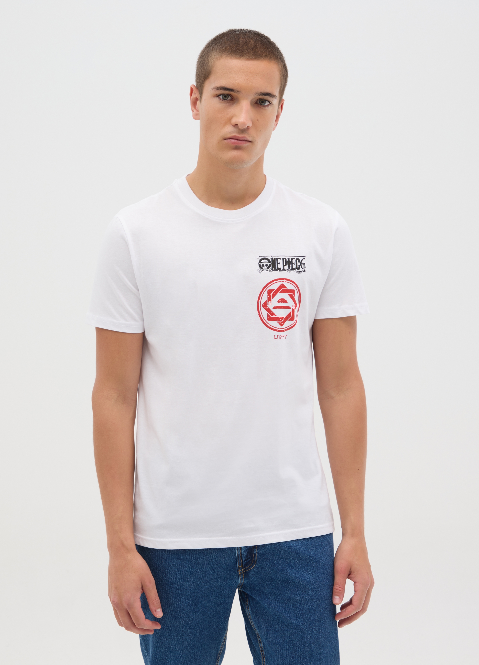OVS , T-shirt Da Uomo In Puro Cotone Bianca Regular Fit Con Stampa Rossa, Bianco, Taglia: S