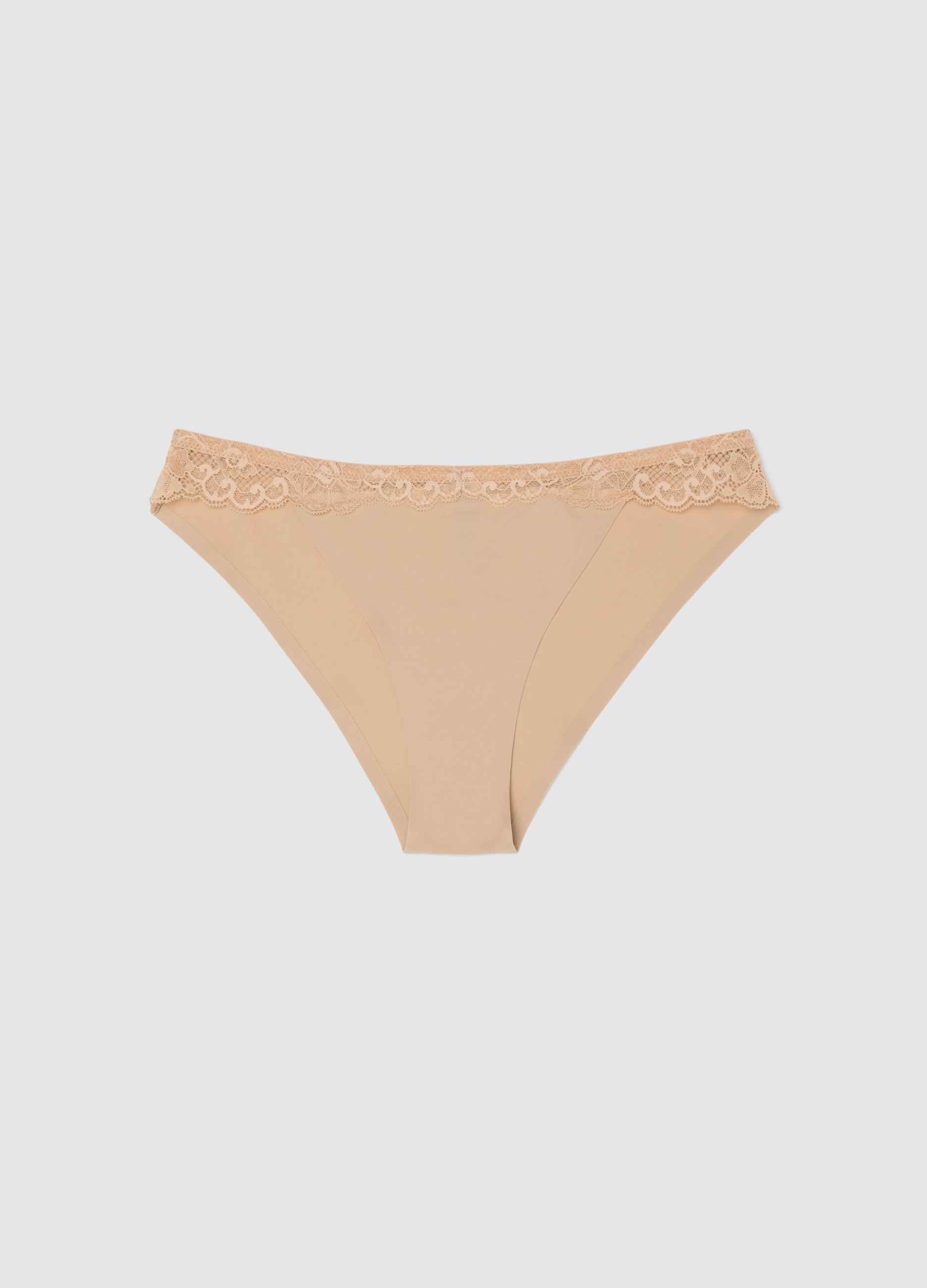 LES COPAINS, Braguitas De Microfibra Beige Corte Regular Con Detalles De Encaje, Mujer, Beige Claro, Talla: 4