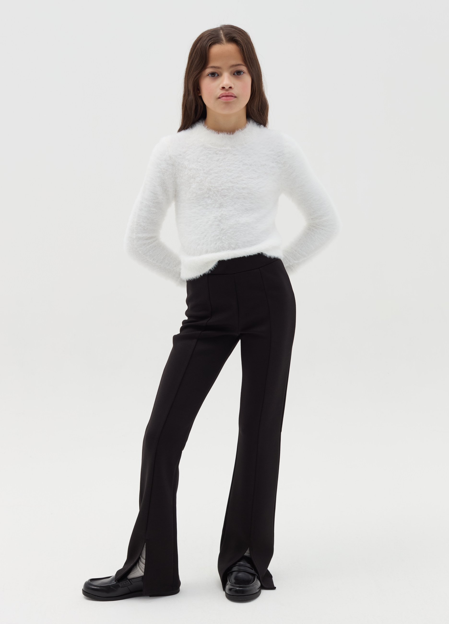 OVS KIDS, Pantalone Flare Fit Con Spacchetti, Bambina, Nero, Taglia: 14-15