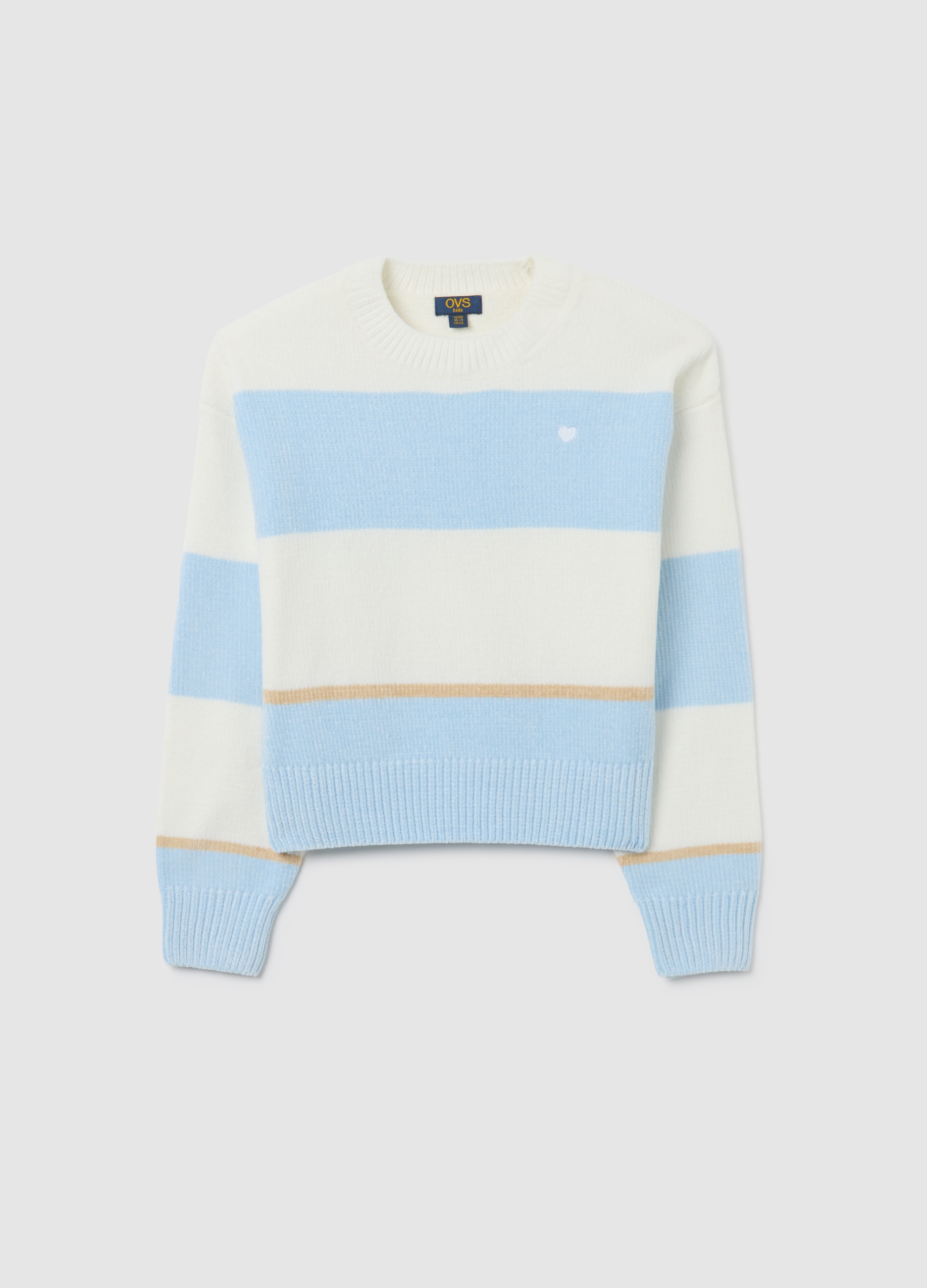 OVS KIDS, Jersey De Cuello Redondo A Rayas Multicolor Para Niña, Corte Regular, Niña, Blanco/azul claro, Talla: 11-12