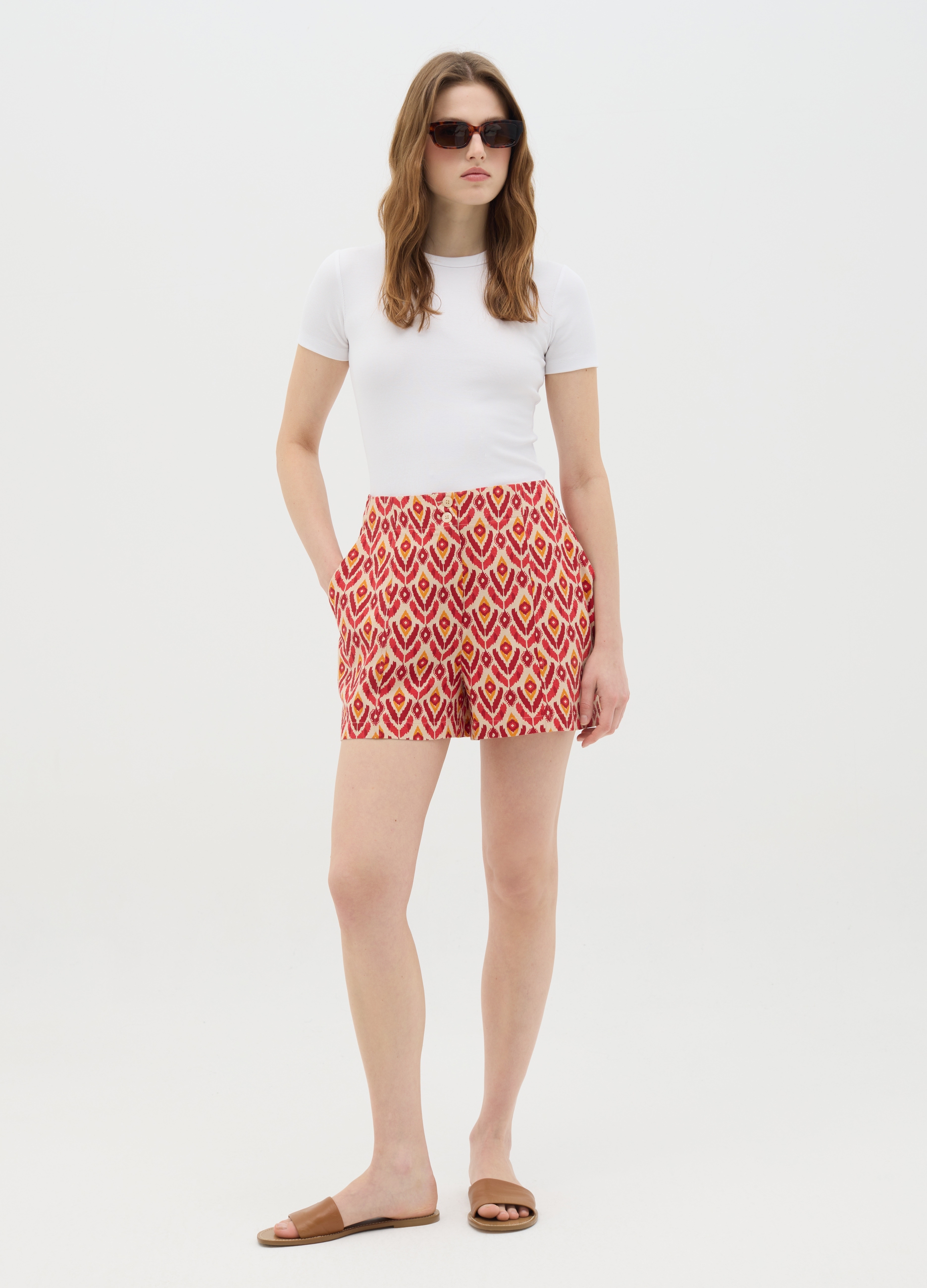 OVS , Shorts Da Donna In Misto Viscosa Multicolore Regular Fit, Multicolor, Taglia: 40