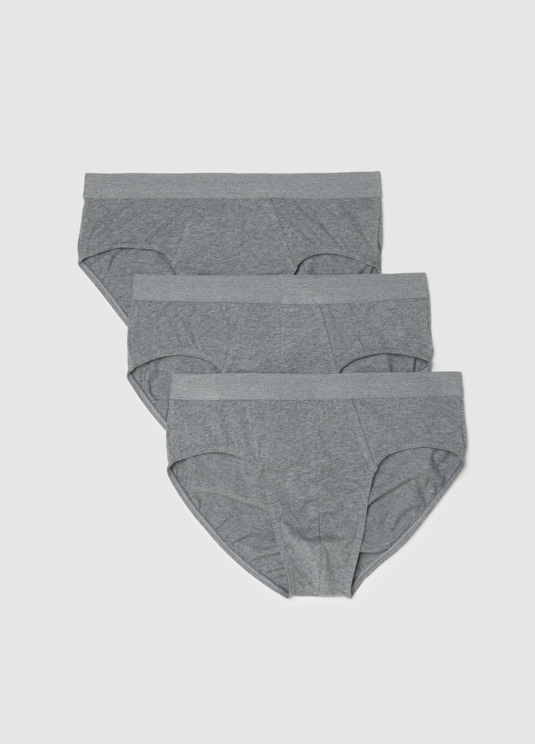 Tripack De Slips De Algodón Elástico Gris Ajuste Regular, Hombre, Gris jaspeado, Talla: L