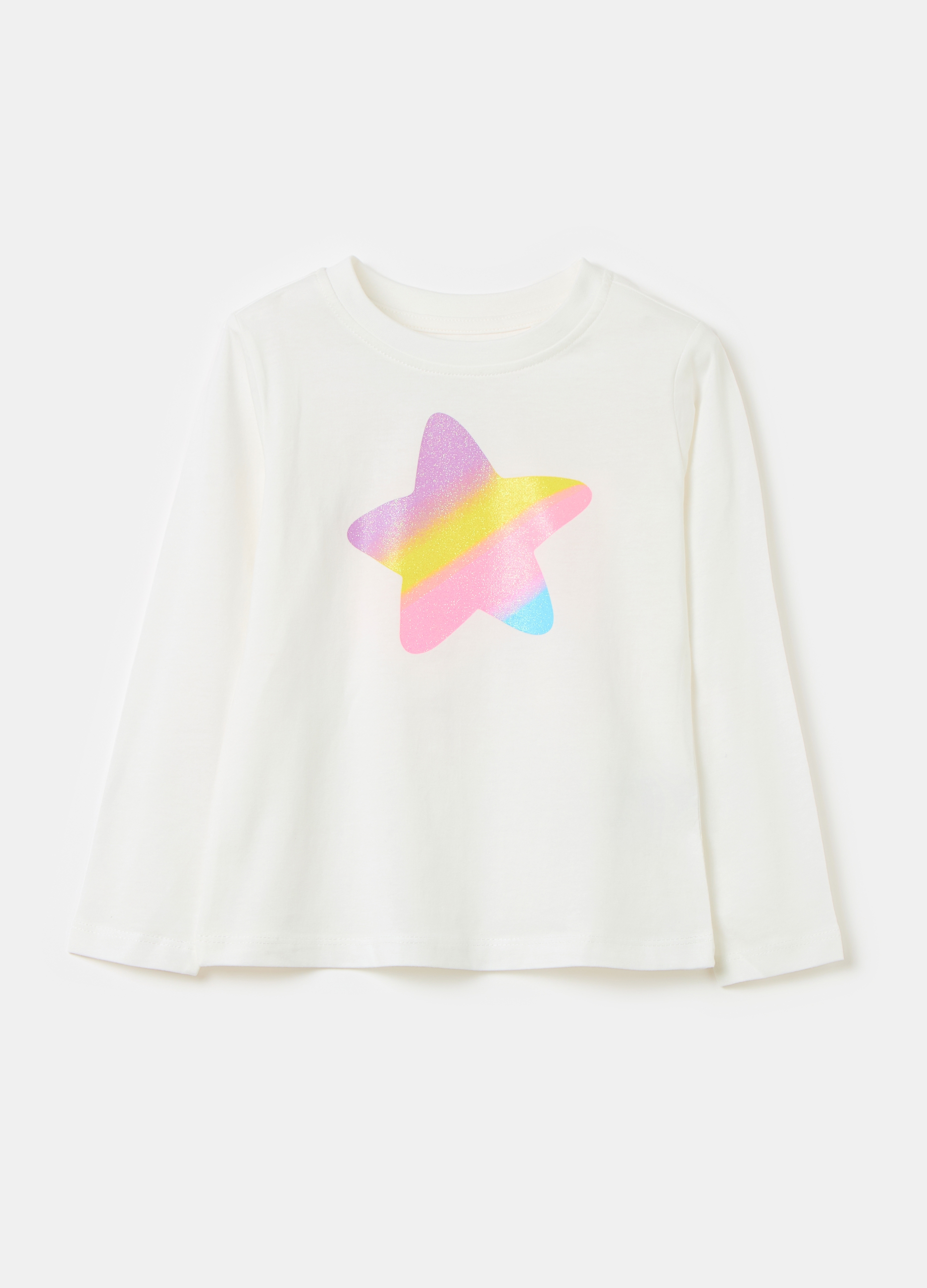 OVS, T-shirt A Maniche Lunghe Con Stampa, Bambina, Bianco, Taglia: 7-8