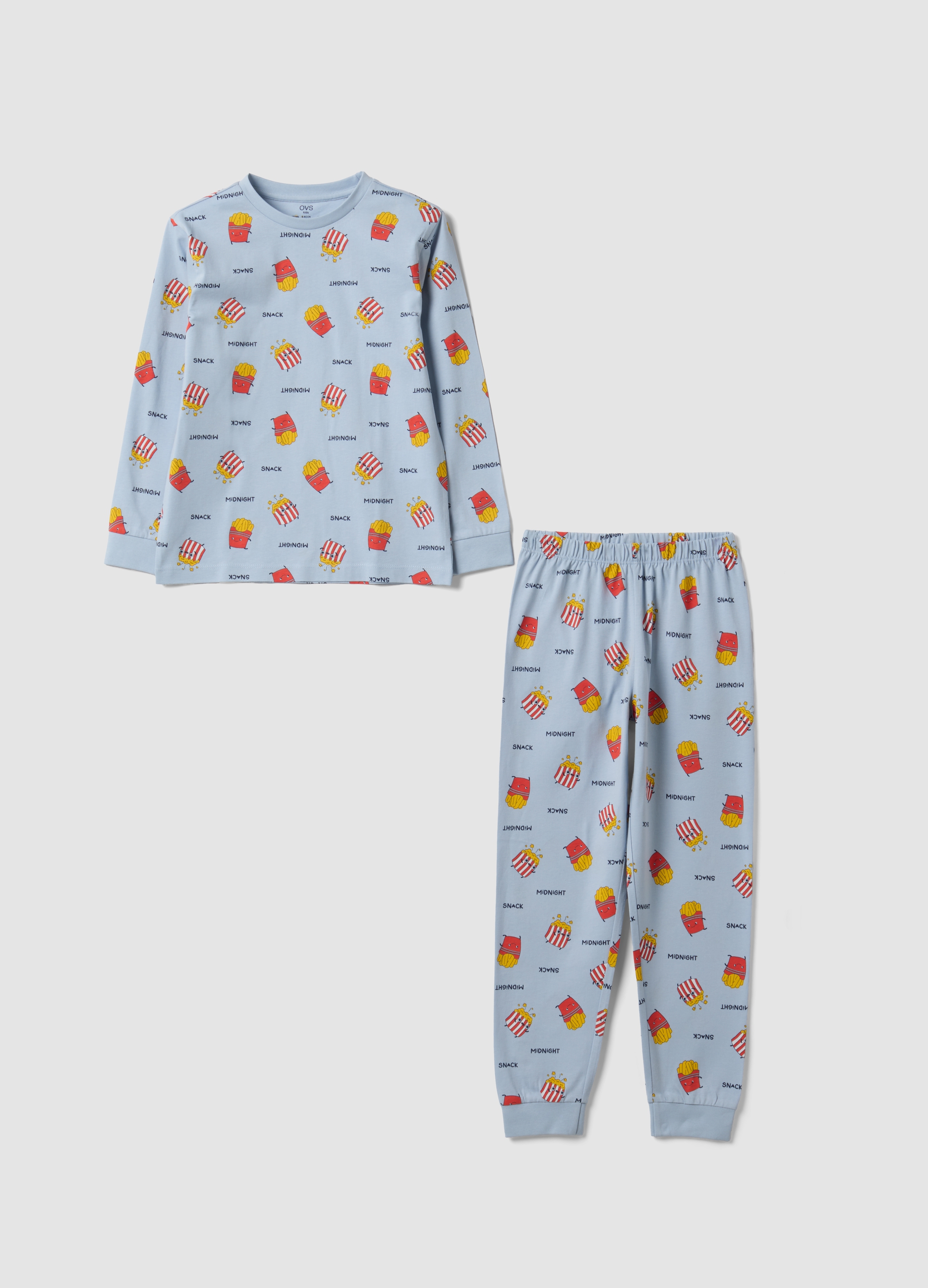 OVS KIDS, Pigiama Azzurro In Puro Cotone Organico Con Stampa All Over Per Bambino, Azzurro, Taglia: 3-4