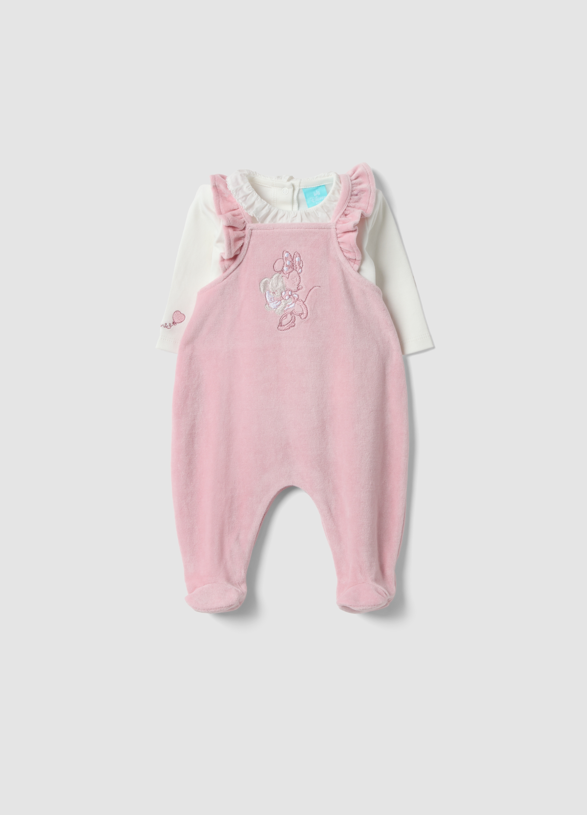 FAGOTTINO, Completo Rosa E Bianco In Misto Cotone Organico Con Ricamo Minnie Per Neonata, Rosa, Taglia: 6-9