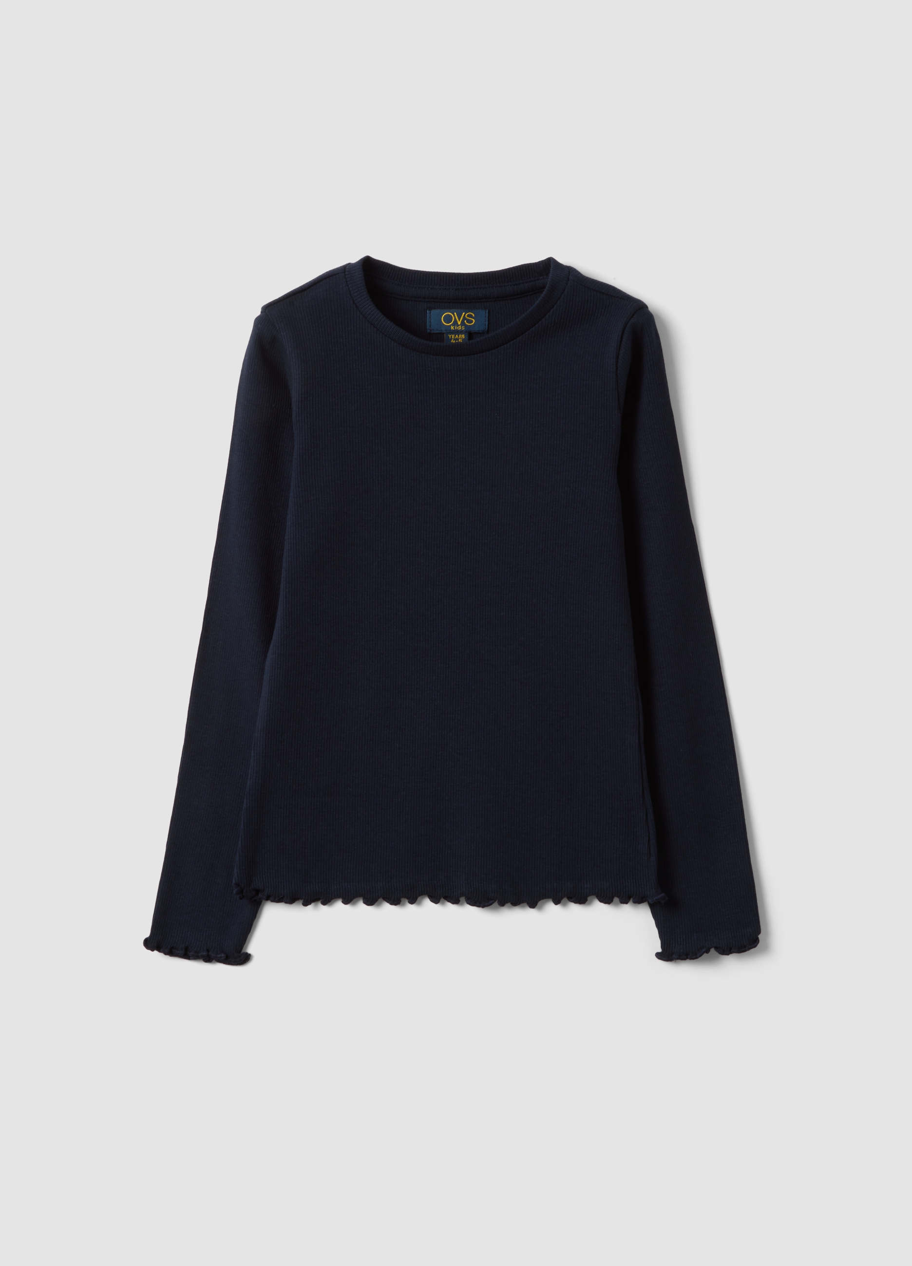 OVS KIDS, T-shirt Blu In Cotone Organico Elasticizzato A Costine, Bambina, Blu, Taglia: 9-10