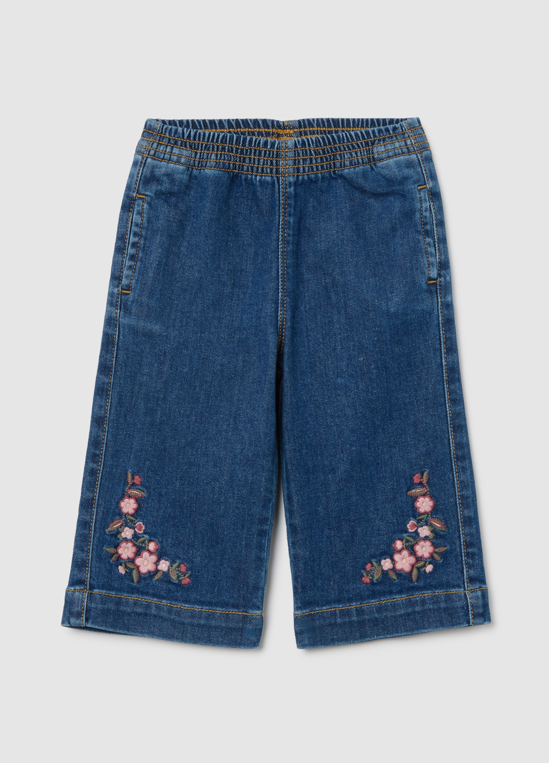 FAGOTTINO, Pantalones Anchos De Denim Azul Con Bordados Para Niñas, Niña, Azul oscuro, Talla: 24-30