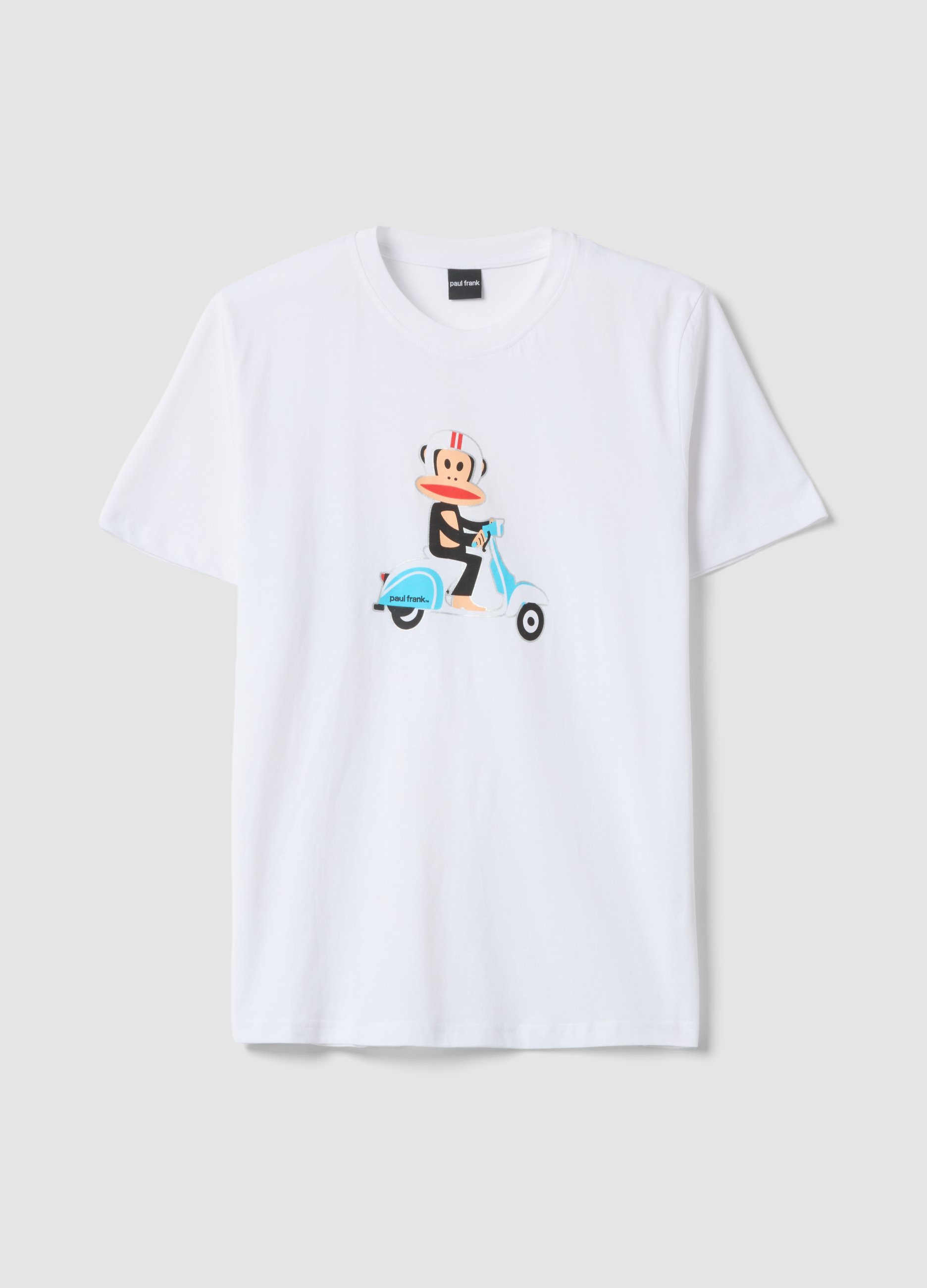 OVS, T-shirt Bianca Con Stampa Paul Frank In Puro Cotone Regular Fit, Uomo, Bianco, Taglia: S