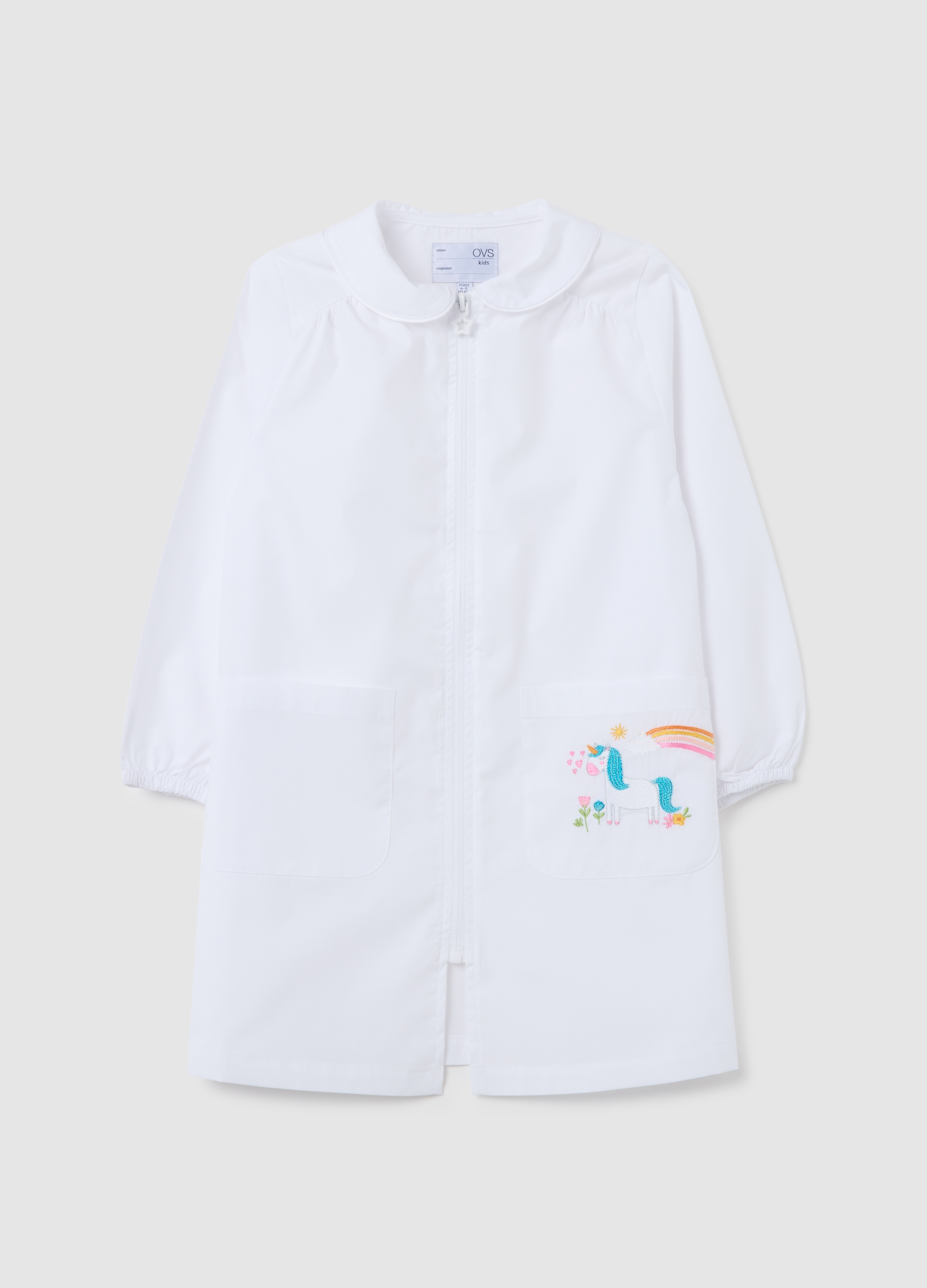 Bata Escolar Para Niñas En Mezcla De Algodón Blanco Con Unicornio, Niña, Blanco óptico, Talla: 5-6
