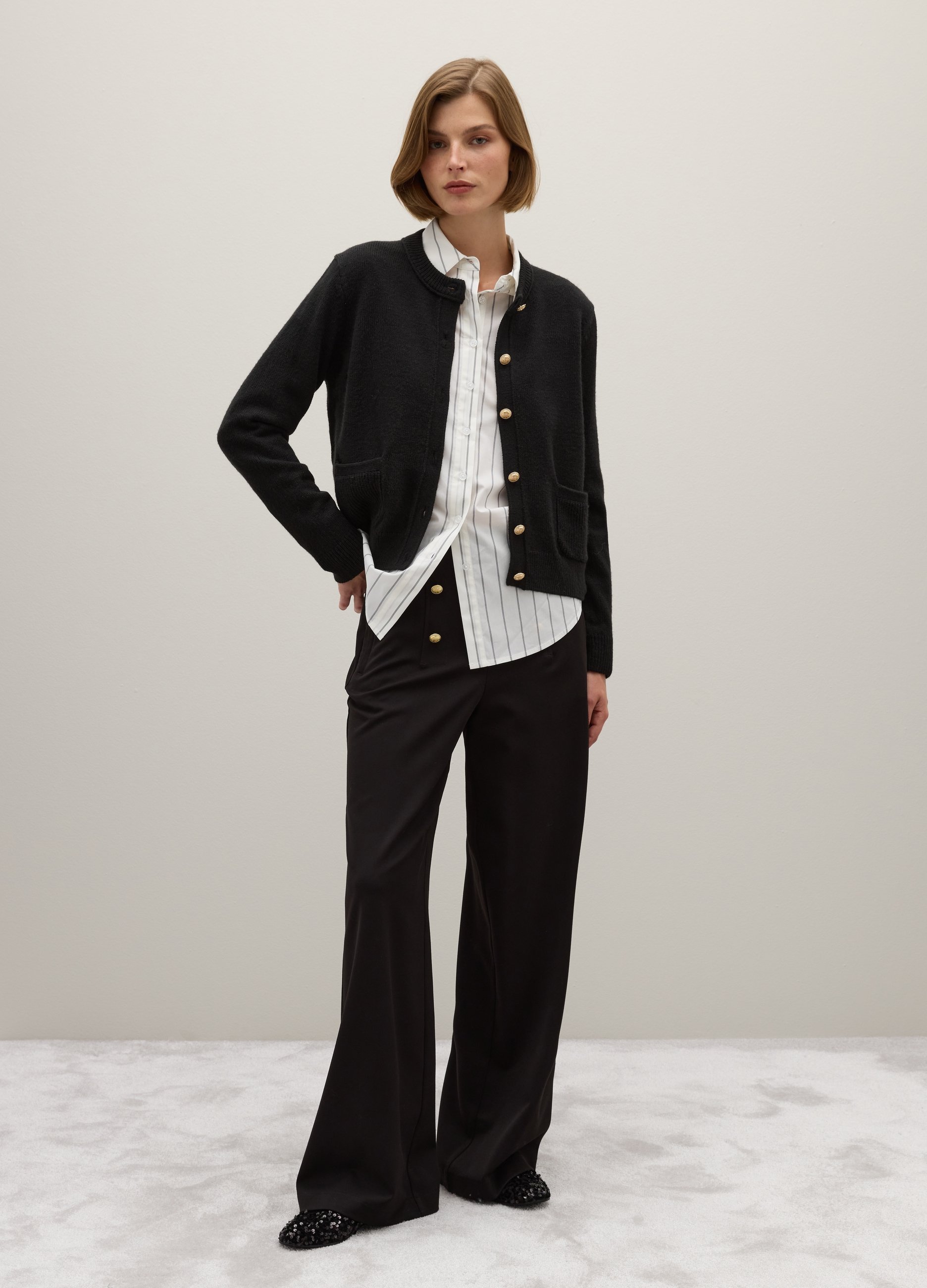 Piombo Contemporary, Cardigan Nero Regular Fit Con Bottoni, Donna, Nero, Taglia: XS