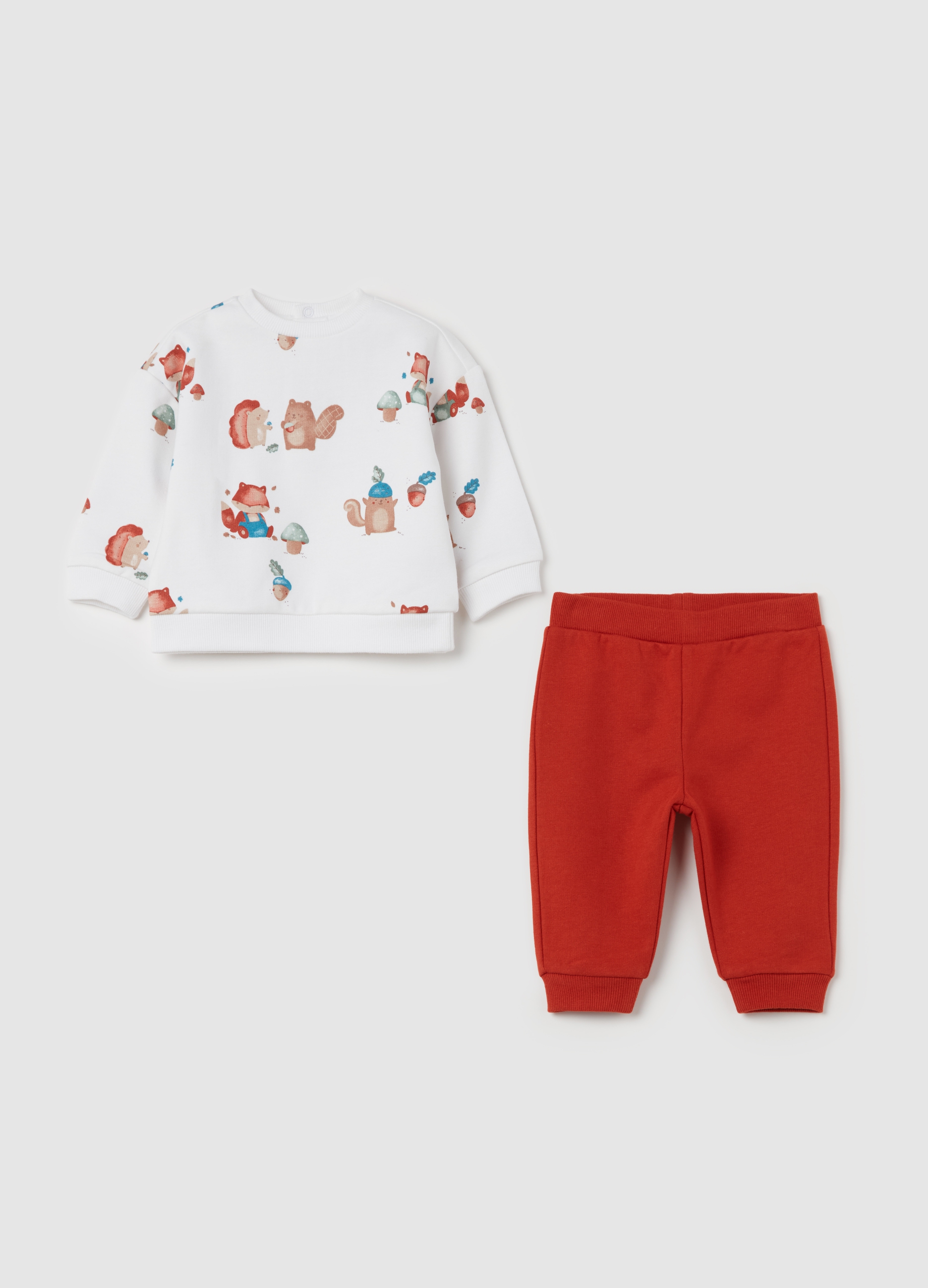 Pack Jogging De Algodón Orgánico Con Estampado Animales, Bebé Niño, Blanco/rojo, Talla: 1-3
