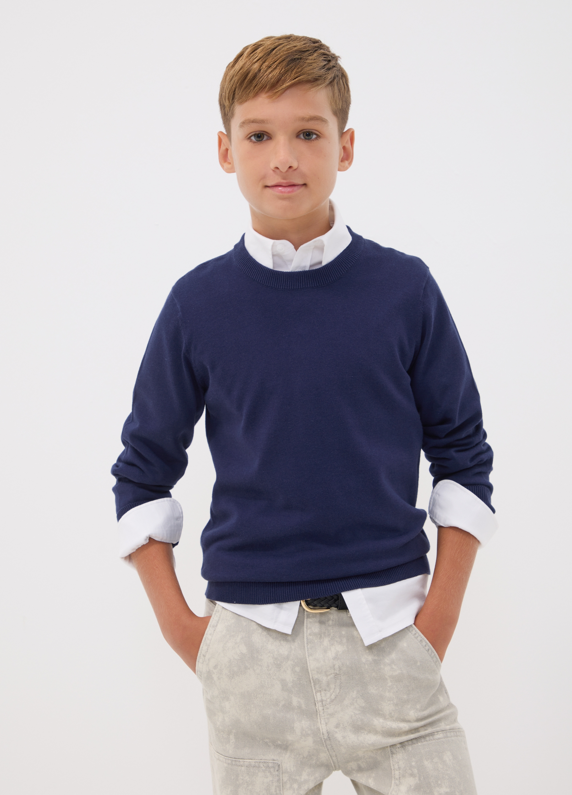 OVS KIDS, Maglia Blu In Puro Cotone A Maniche Lunghe Regular Fit Per Ragazzo, Bambino, Blu, Taglia: 14-15