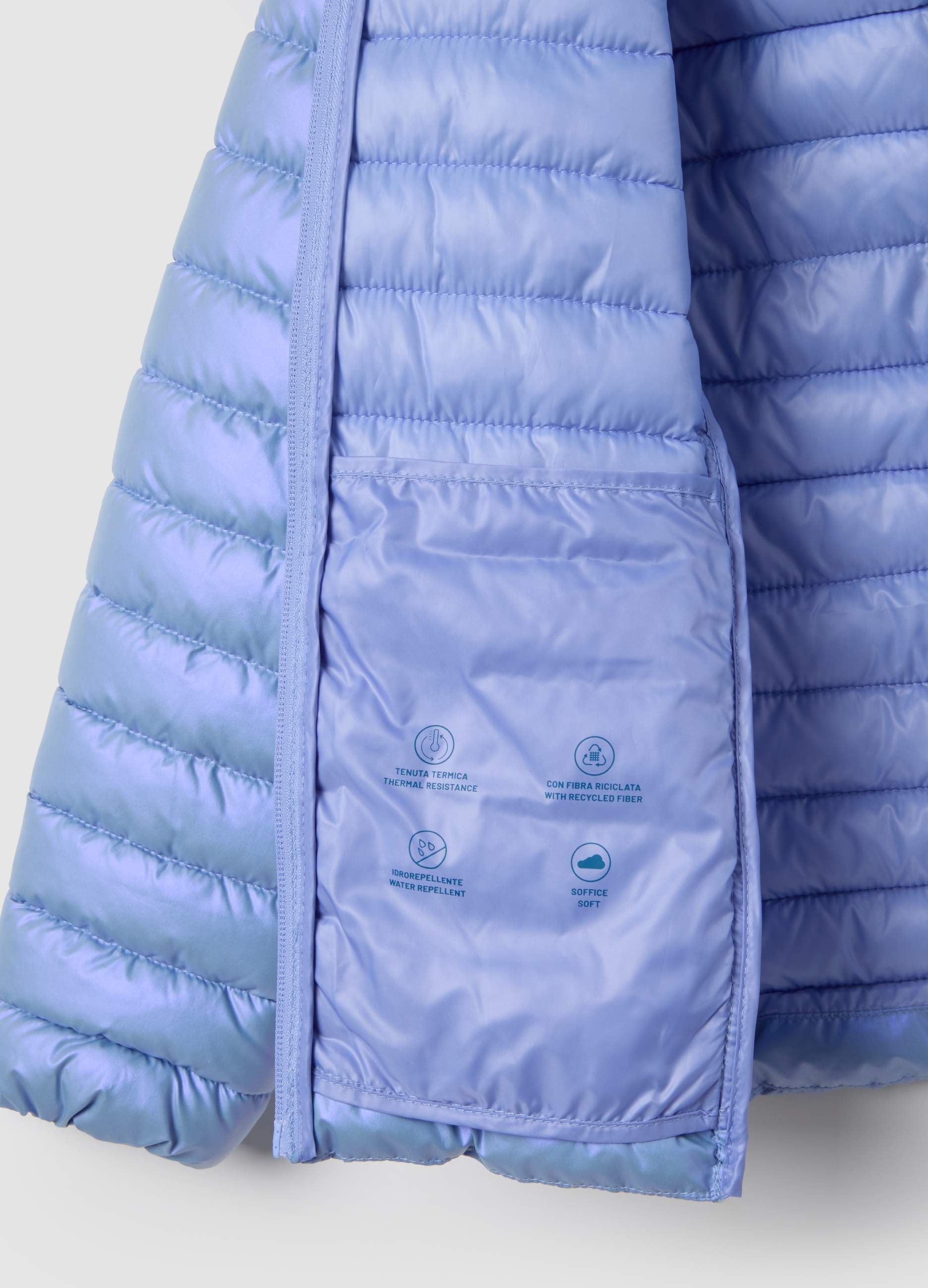 OVS KIDS, Giacca Invernale Azzurra Da Ragazza Con Cappuccio E Zip, Bambina, Azzurro, Taglia: 12-13