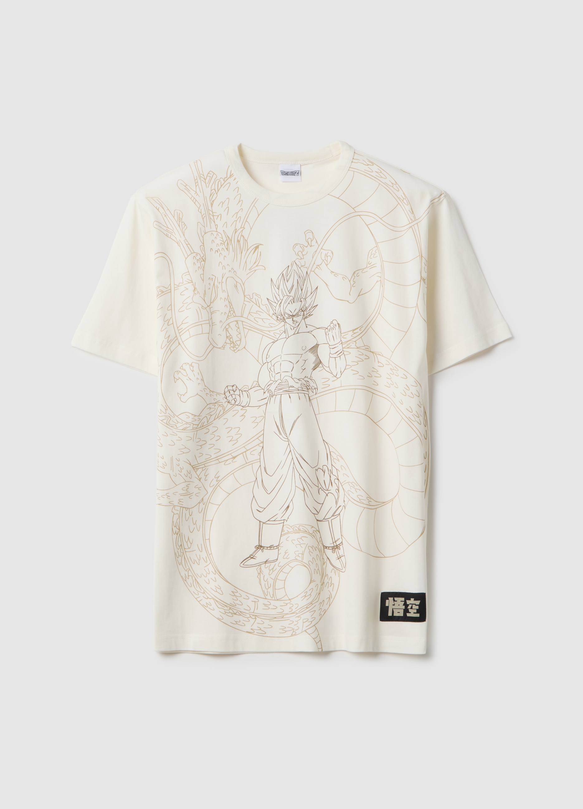 MANGA, T-shirt In Puro Cotone Beige Regular Fit Con Stampa Dragon Ball, Uomo, Beige, Taglia: L