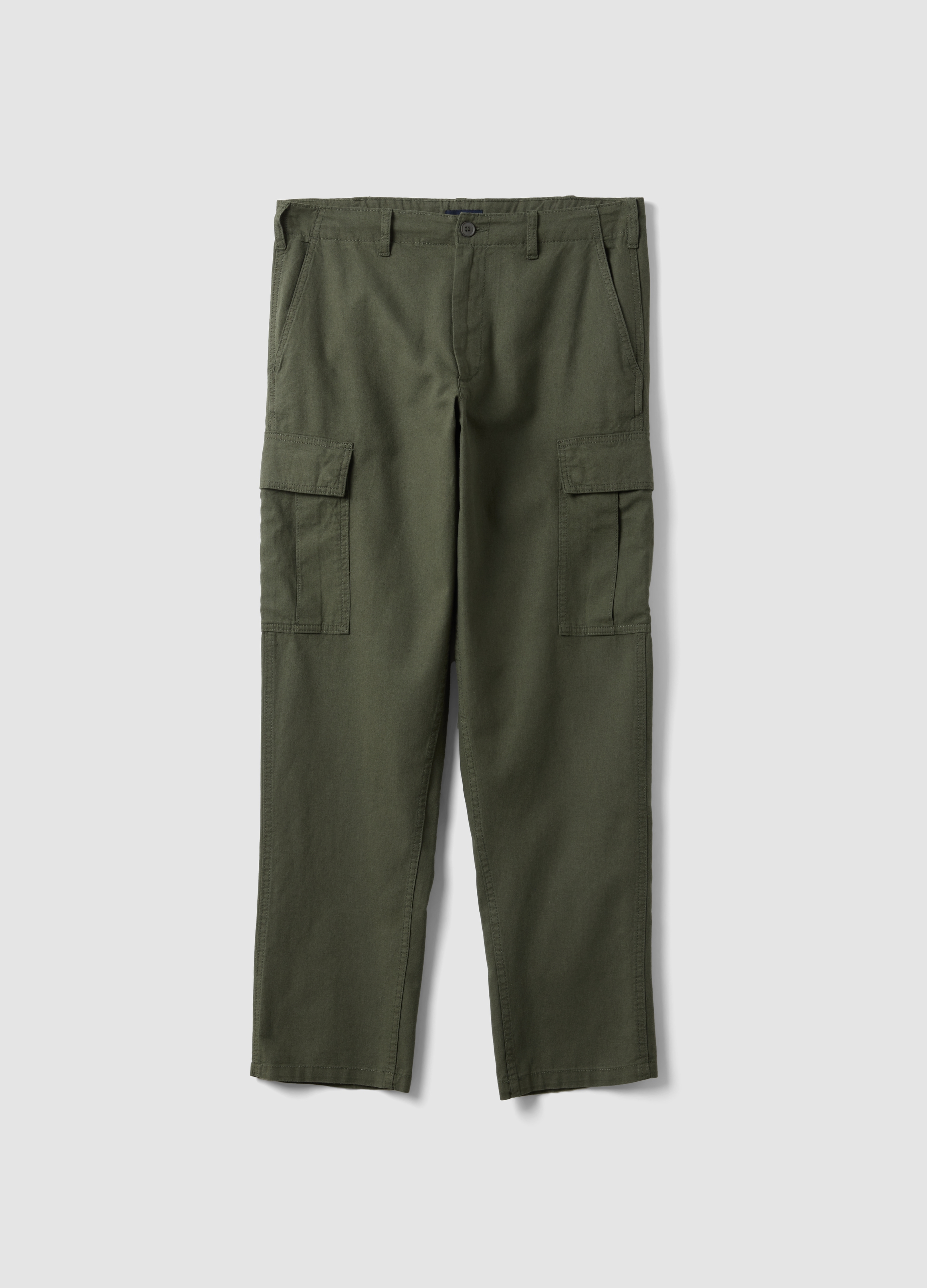 Pantalón Cargo Verde De Mezcla De Lino Y Algodón, Corte Regular, Hombre, Verde oscuro, Talla: 56