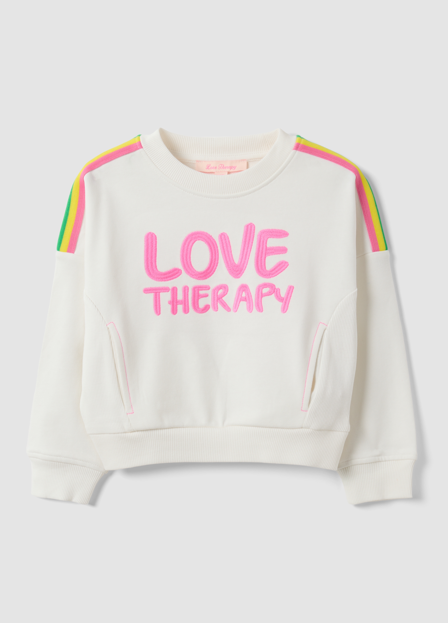 LOVE THERAPY, Felpa Bianca In Misto Cotone Con Scritta Love Therapy Per Bambina, Bianco, Taglia: 5-6