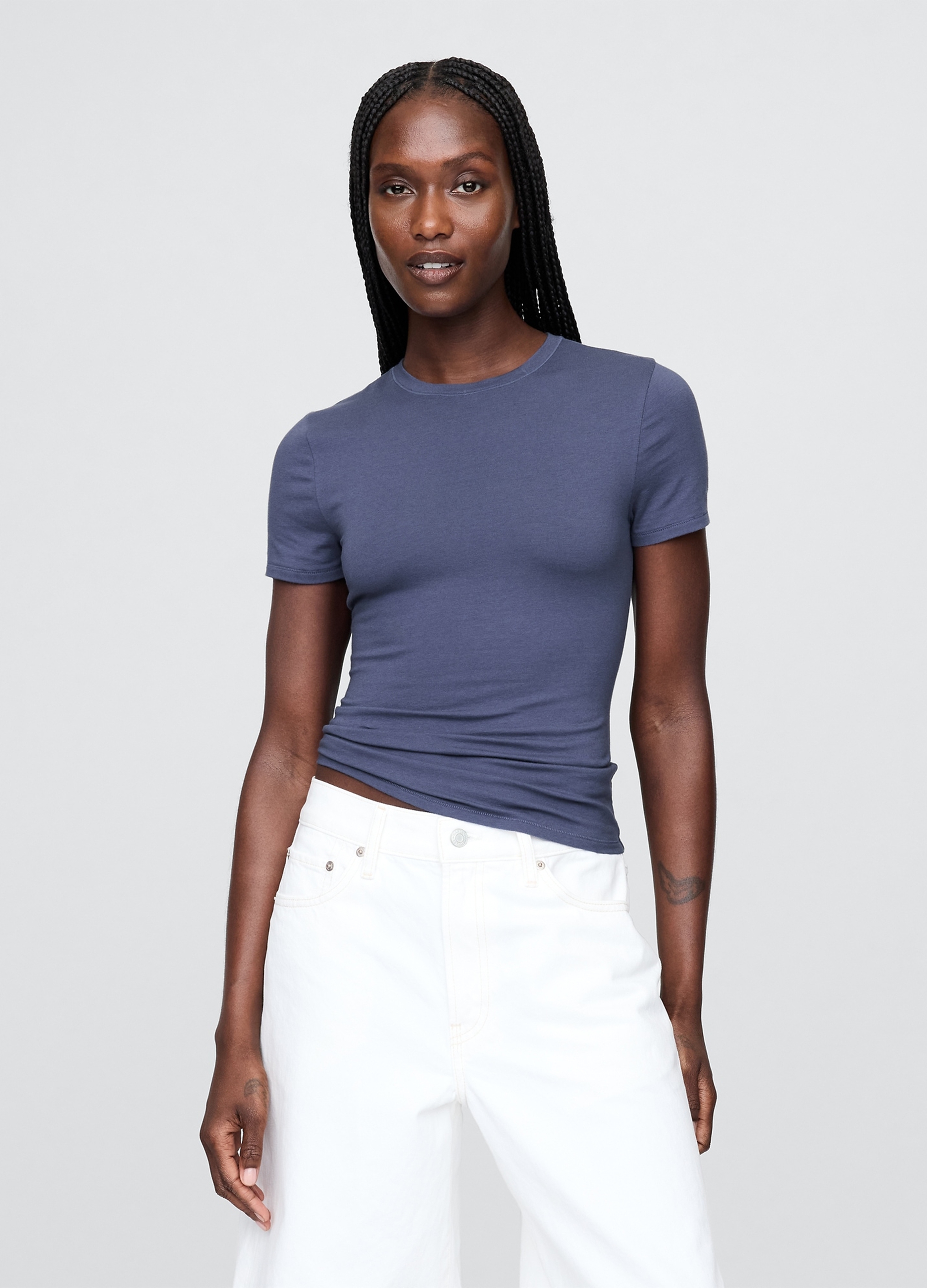 GAP, T-shirt Elasticizzata A Maniche Corte, Donna, Azzurro, Taglia: XL