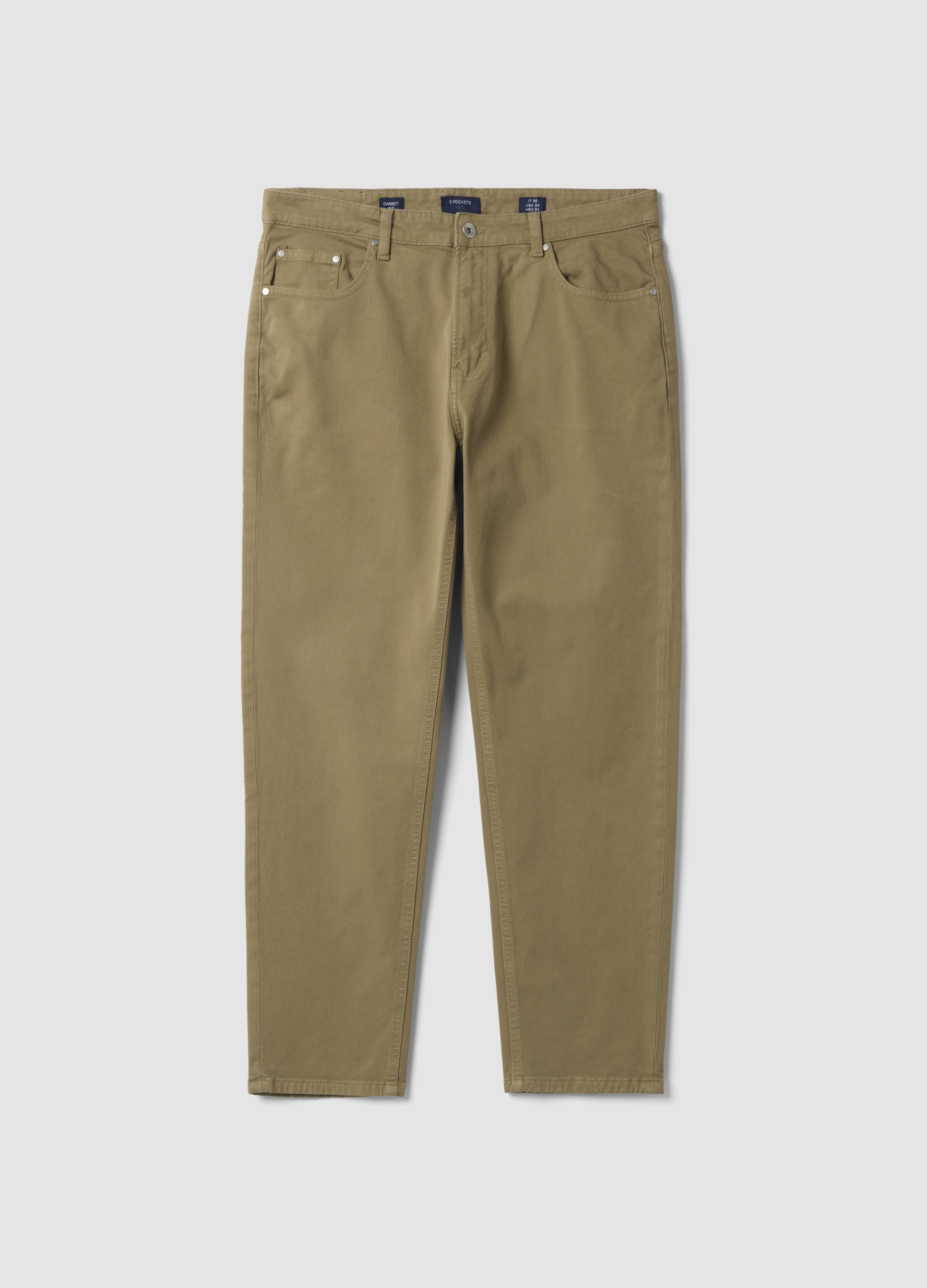 OVS, Pantaloni Beige In Twill Di Cotone Elasticizzato Carrot Fit, Uomo, Beige, Taglia: 52