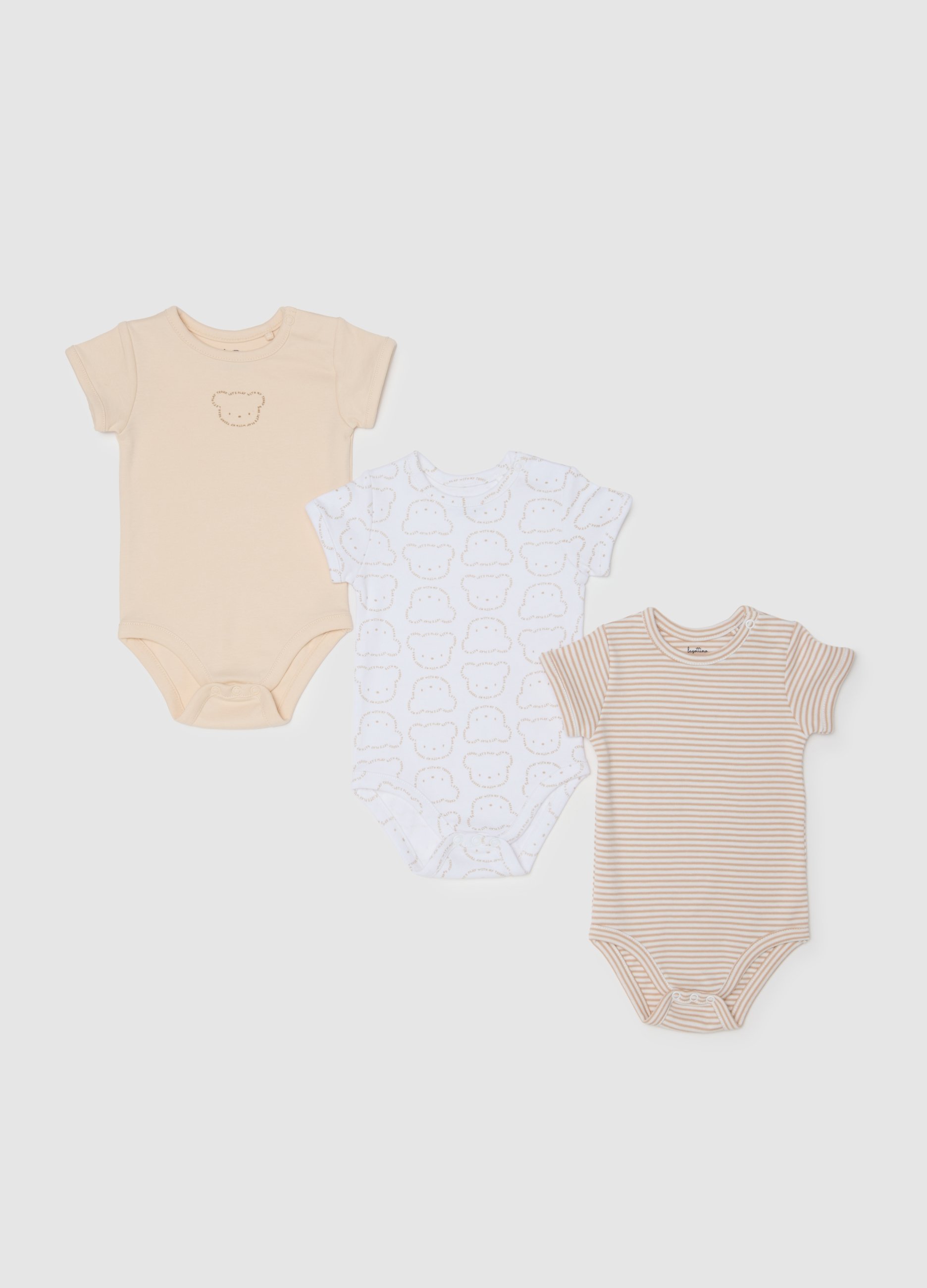 OVS, Dreierpack-set Von Neugeborenen-stramplern Aus Reinem, Mehrfarbigem Baumwollstoff, Unisex, Weiß/Beige, Größe: 1-3