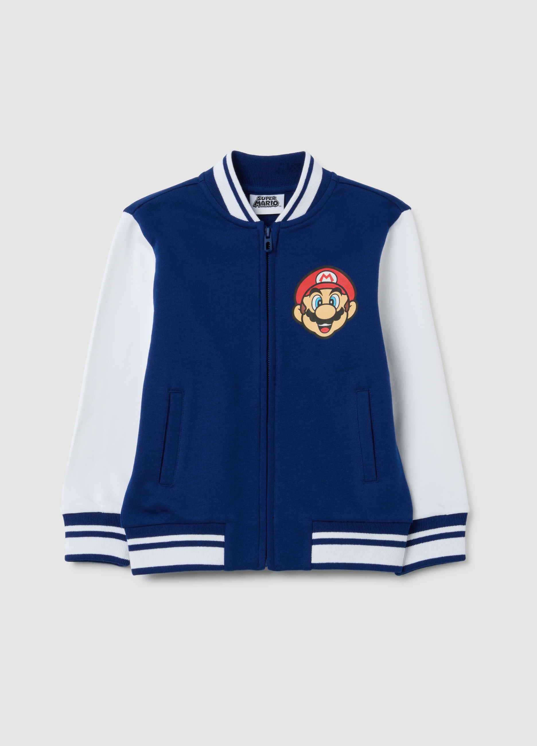 Giacca Varsity Super Mario Per Bambino, Niño, Azul/Blanco, Talla: 9-10