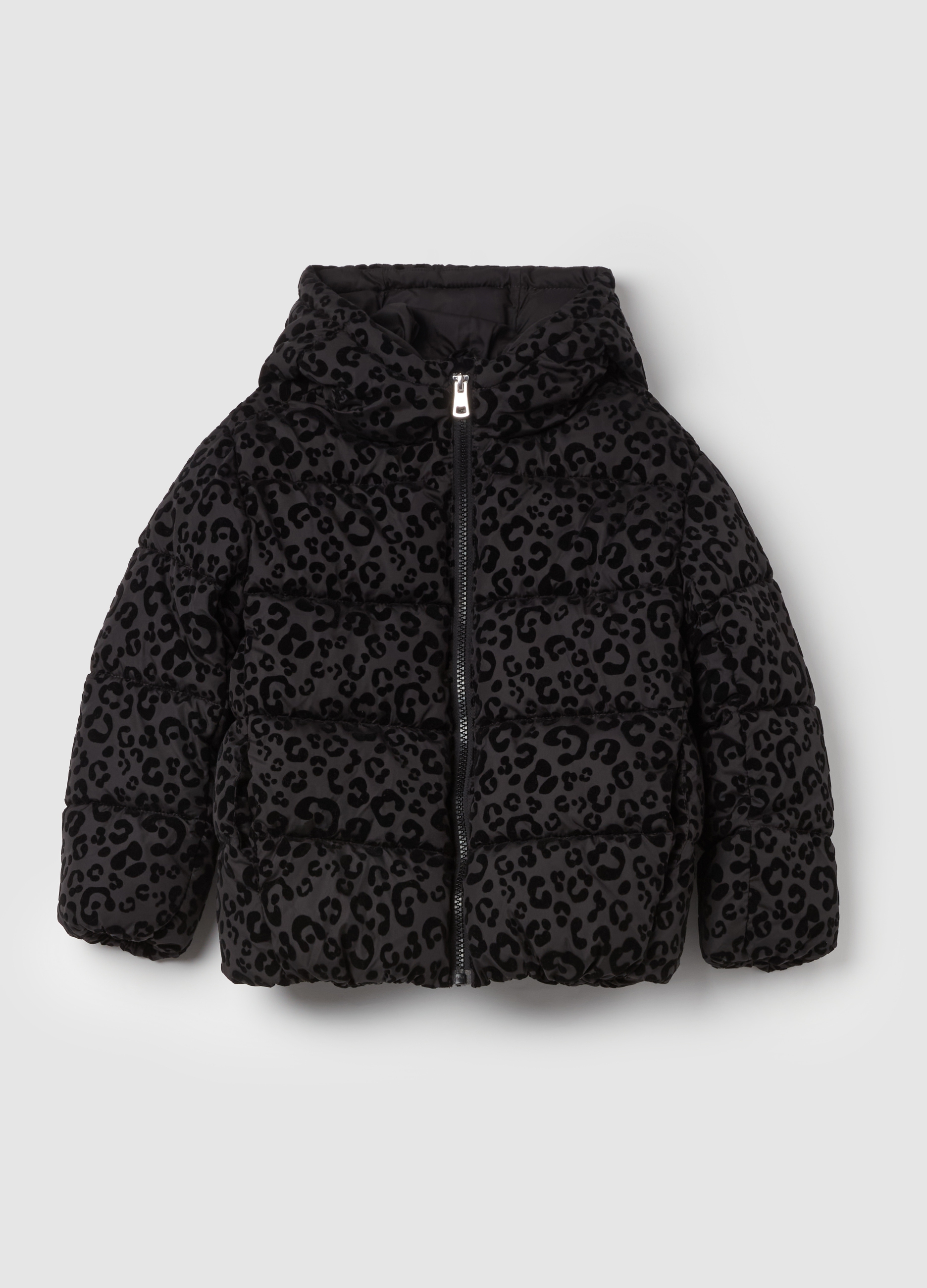 OVS KIDS, Plumas Con Estampado Animal Print Y Capucha, Niña, Negro/Gris, Talla: 4-5