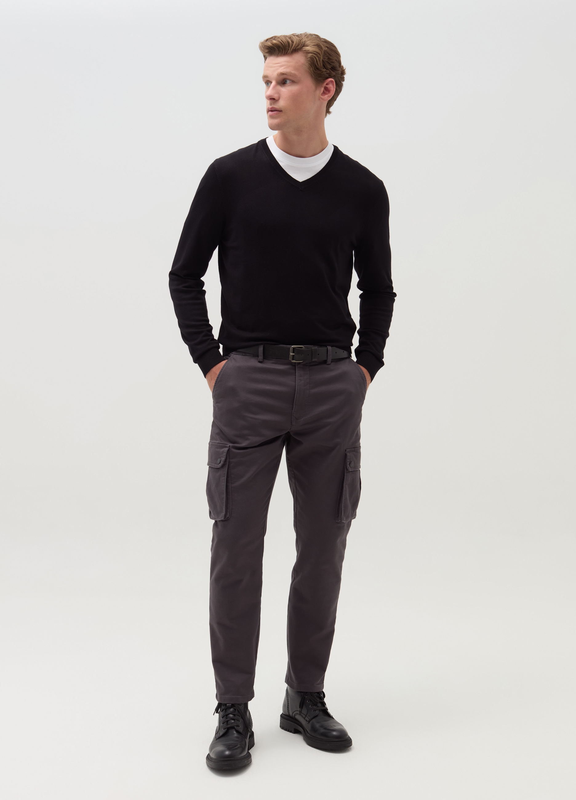 OVS, Maglione Nero Con Scollo A V In Misto Viscosa, Uomo, Nero, Taglia: XL