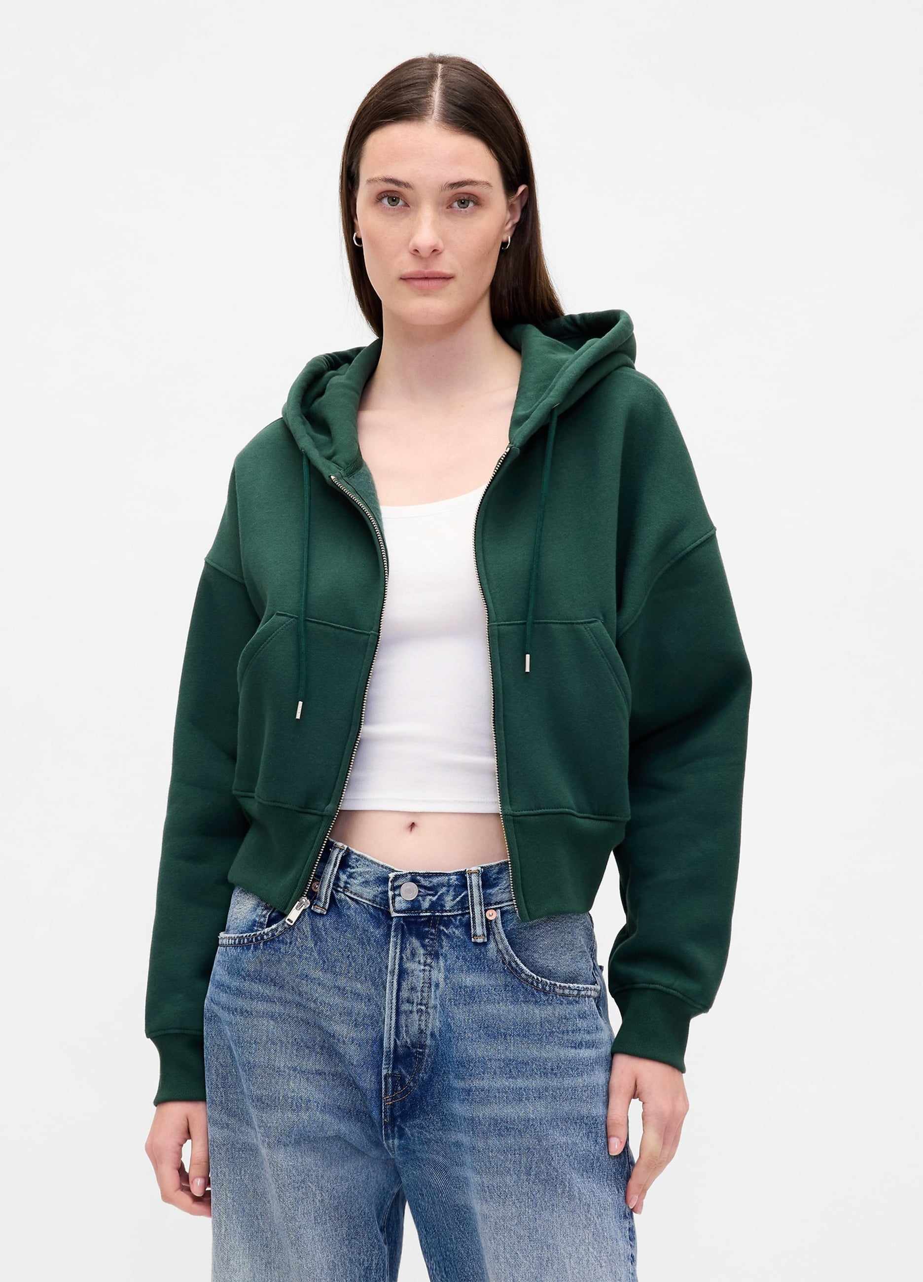 GAP, Felpa Con Cappuccio E Zip, Donna, Verde, Taglia: L