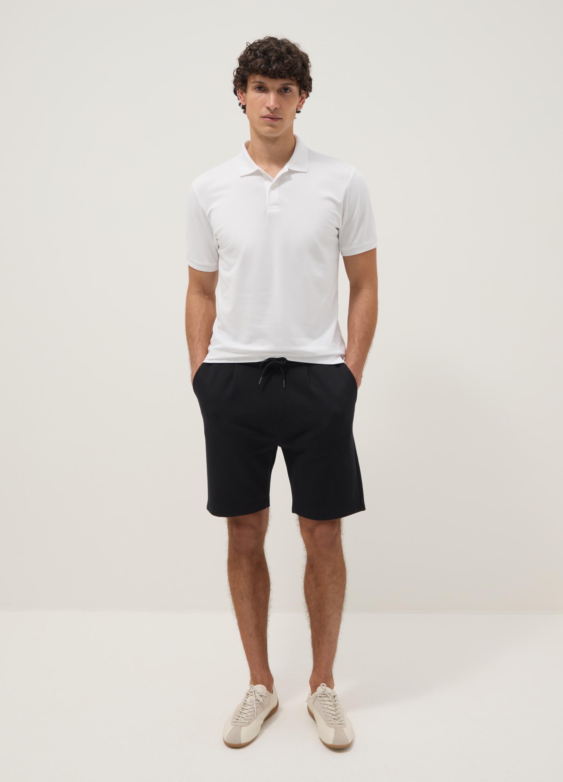 Short Negro 100% Algodón De Corte Regular Con Cordón, Hombre, Negro, Talla: L