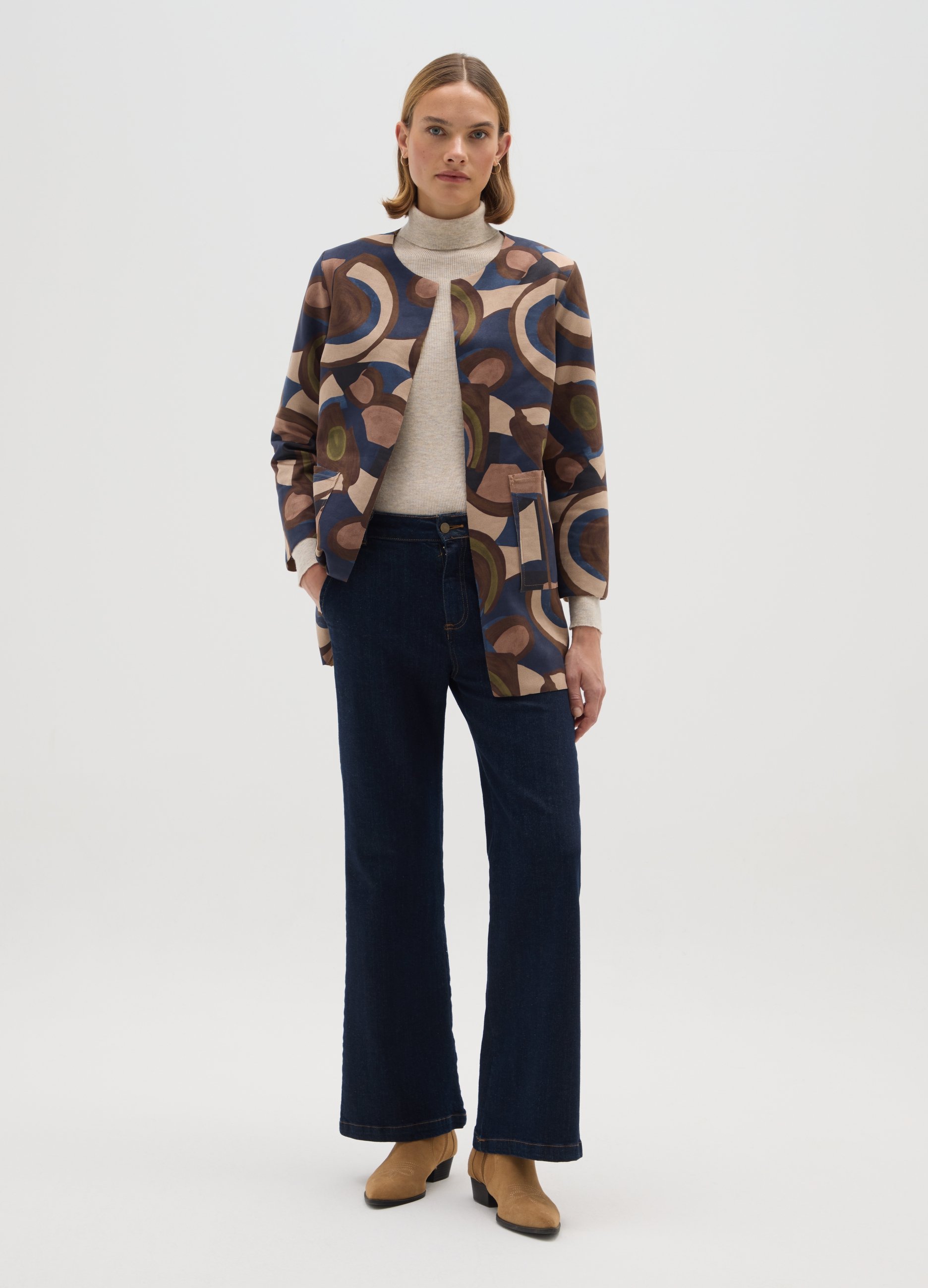 HYBRID, Blazer Multicolor Regular Fit Con Fantasia, Donna, Multicolor, Taglia: S/M