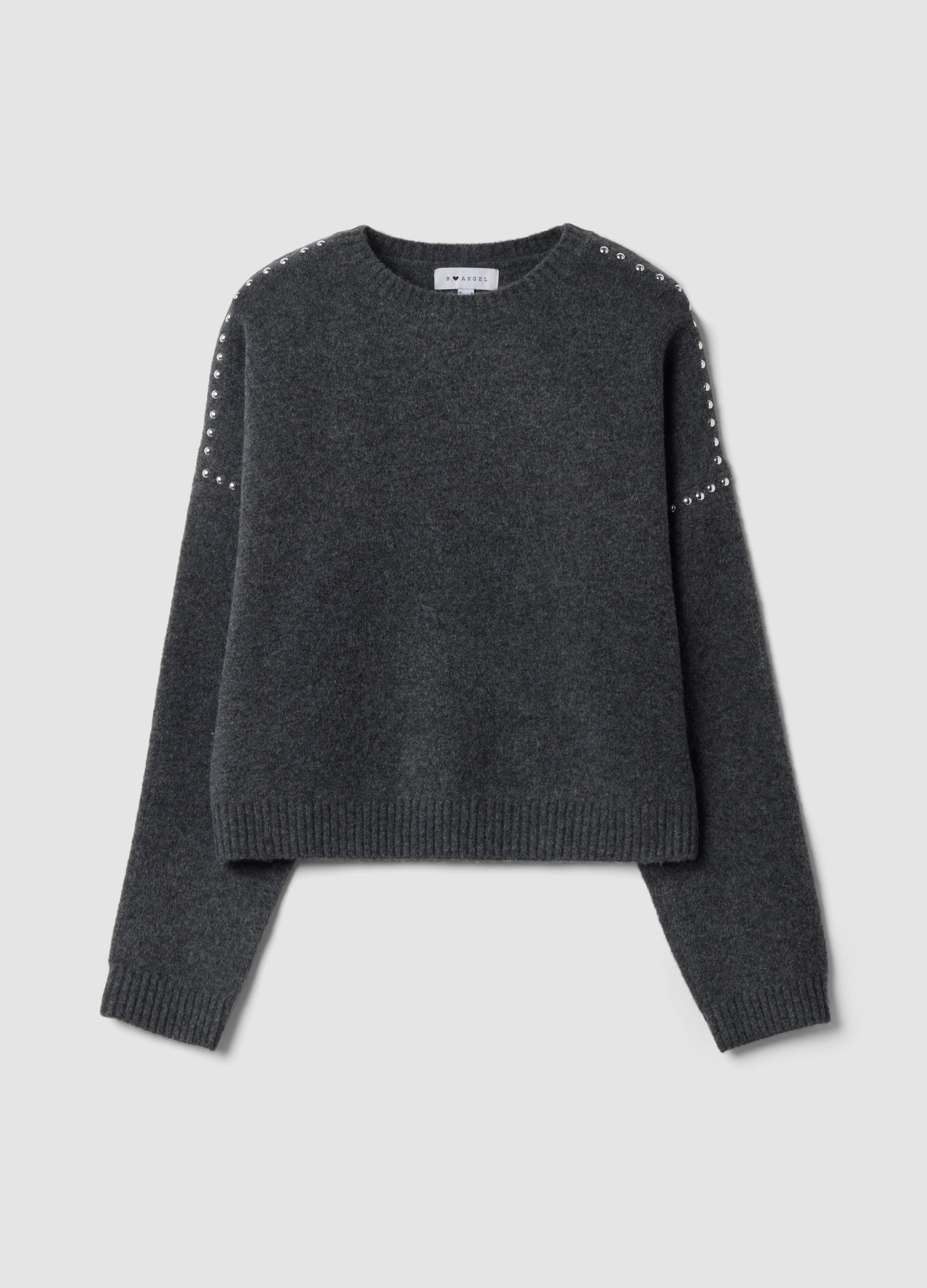 B.ANGEL, Maglia Grigia In Lana Elasticizzata Con Finiture In Borchie, Donna, Grigio, Taglia: L