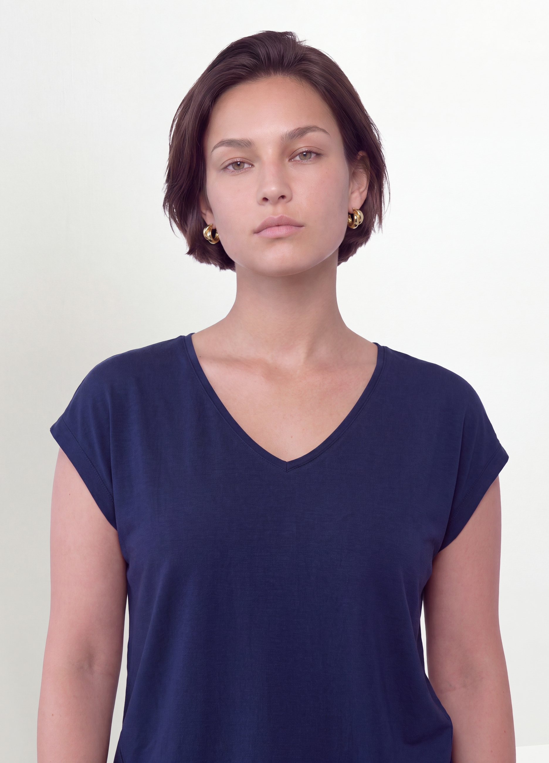 MYA, T-shirt Blu In Pura Viscosa Con Scollo A V Regular Fit, Donna, Blu, Taglia: S