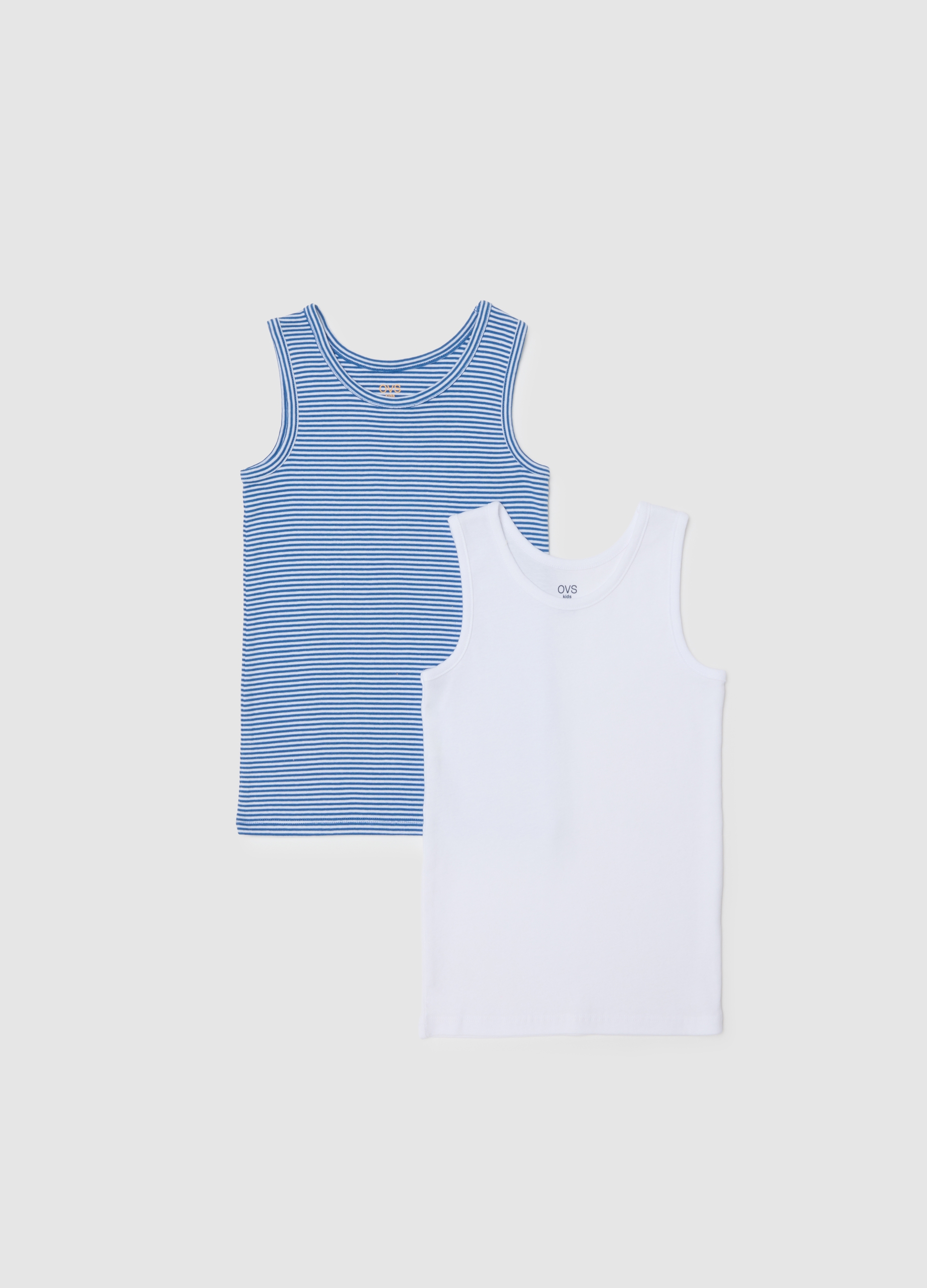 Bipack Canotte Da Bambino In Puro Cotone Bianco, Niño, Blanco/azul, Talla: 5-6