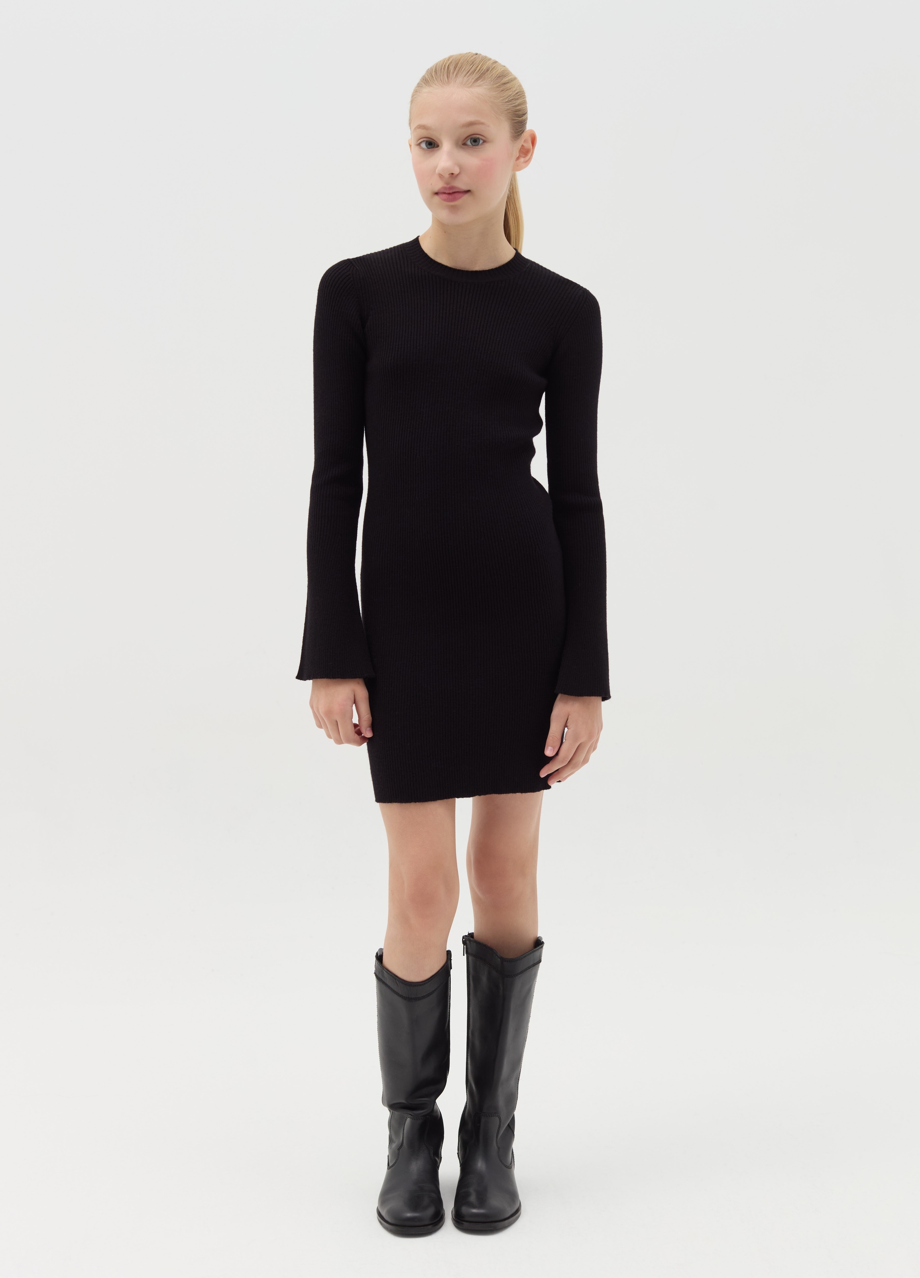 OVS KIDS, Vestito In Maglia A Costine, Bambina, Nero, Taglia: 14-15