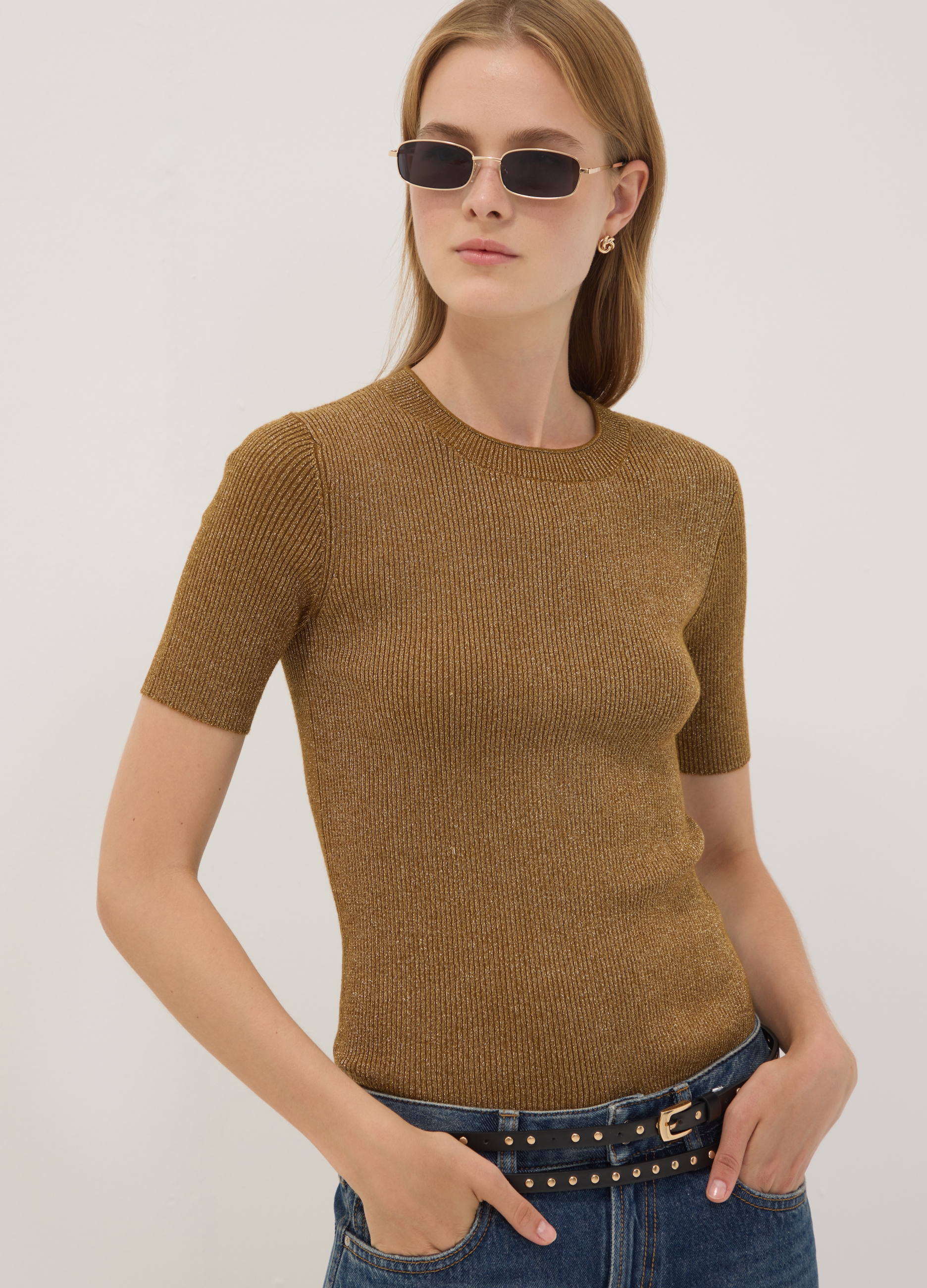 OVS, Maglia Fitted Marrone In Misto Viscosa A Coste, Donna, Marrone, Taglia: XS