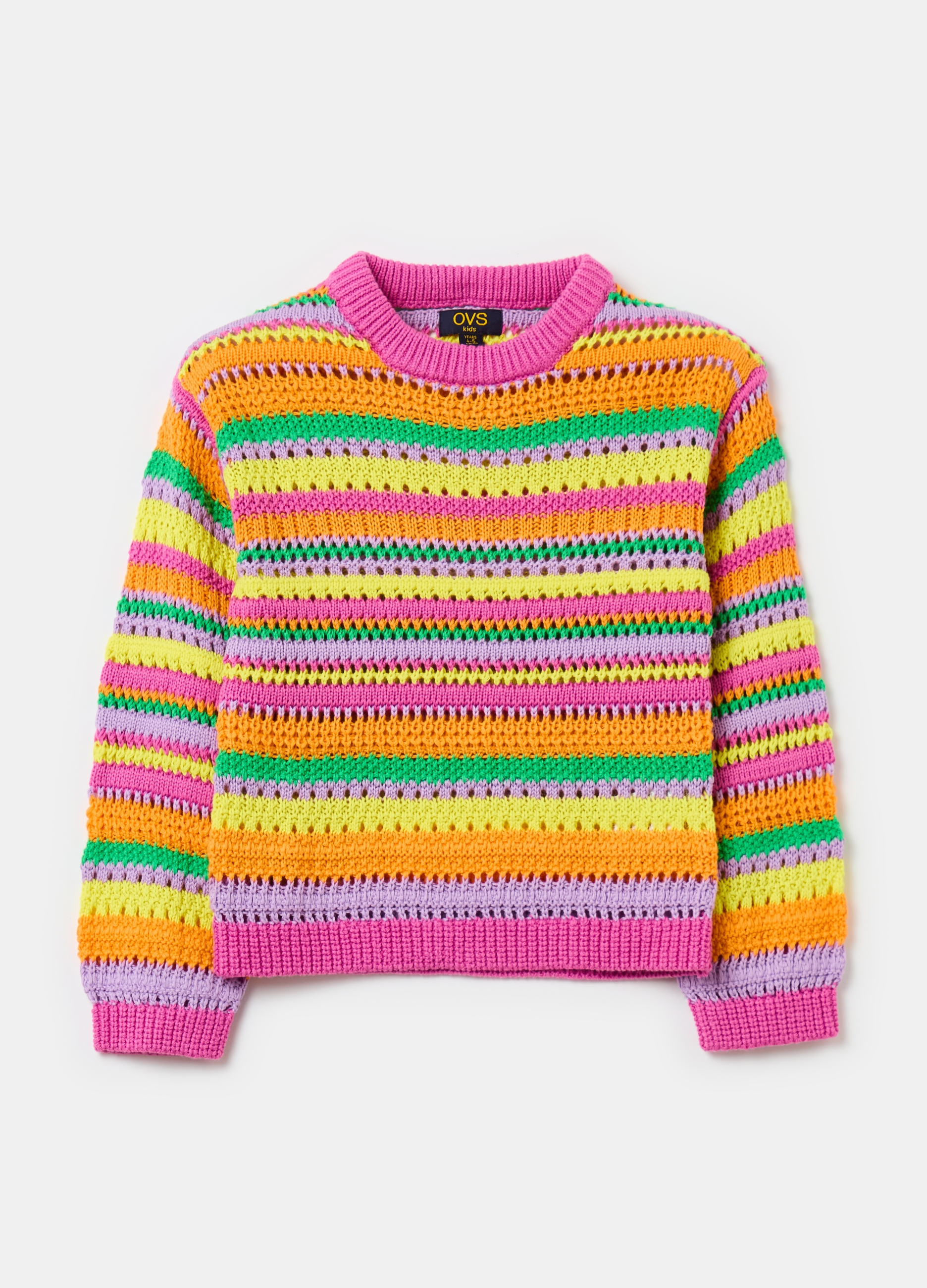 OVS, Pullover A Righe Con Trama Traforata, Bambina, Multicolor, Taglia: 3-4