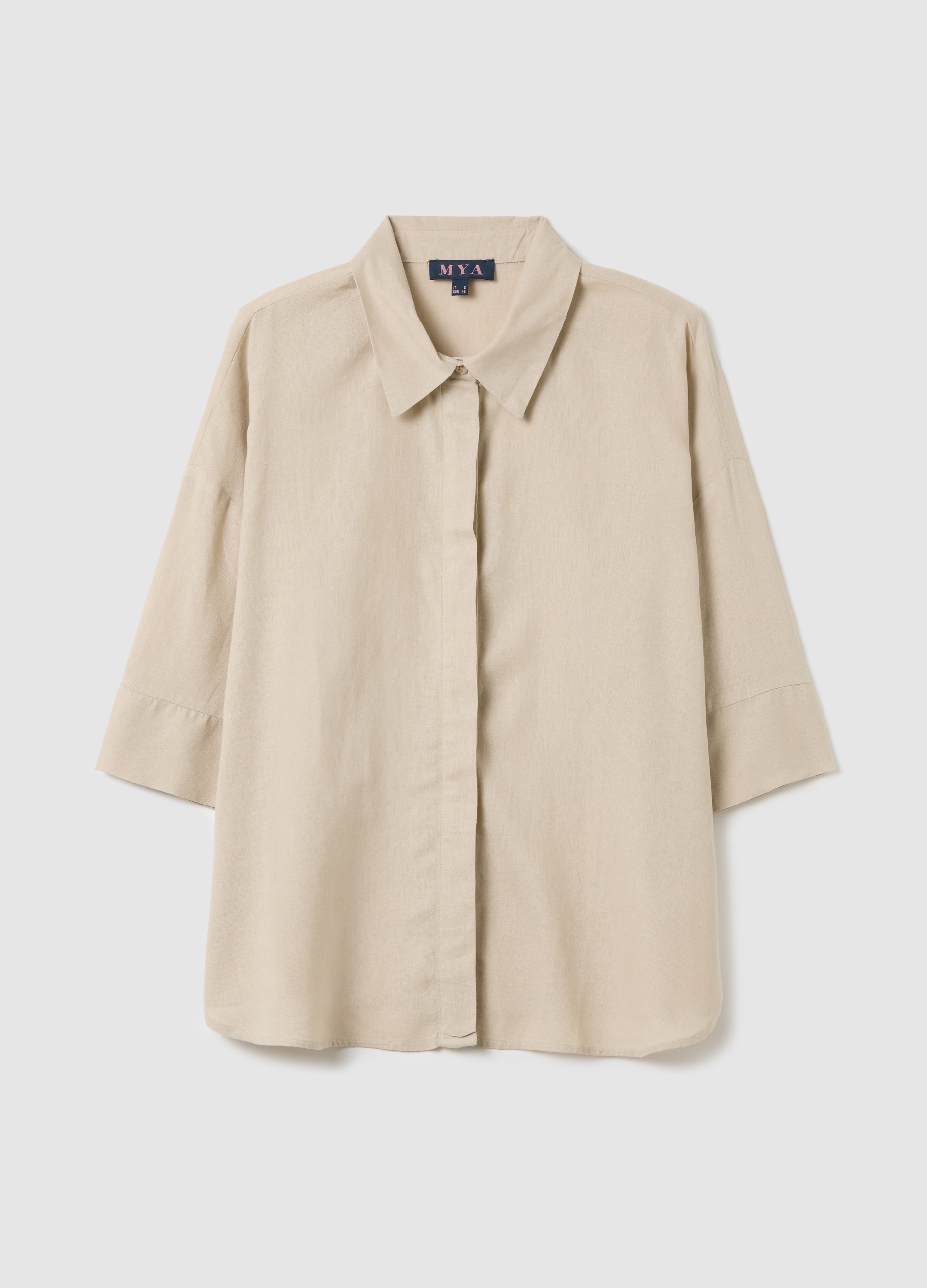 OVS, Camicia Gessata Grigia Maniche A Kimono Curvy, Donna, Beige, Taglia: S