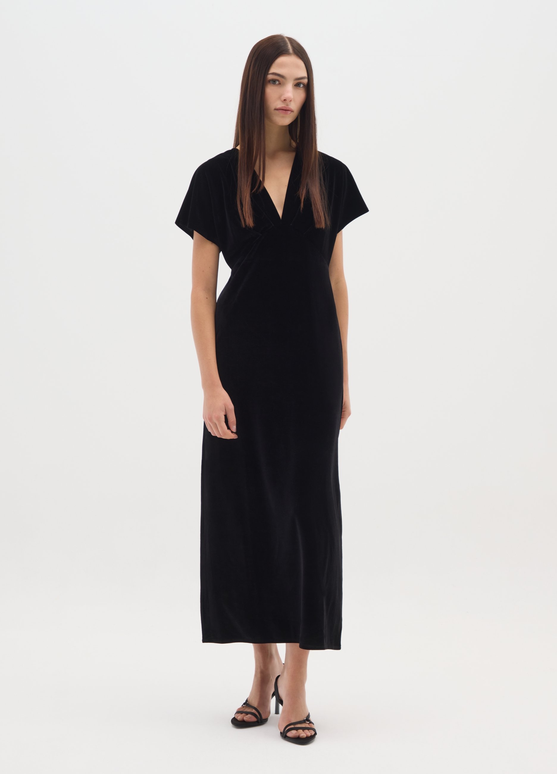 OVS, Abito Lungo Nero In Velluto, Donna, Nero, Taglia: M