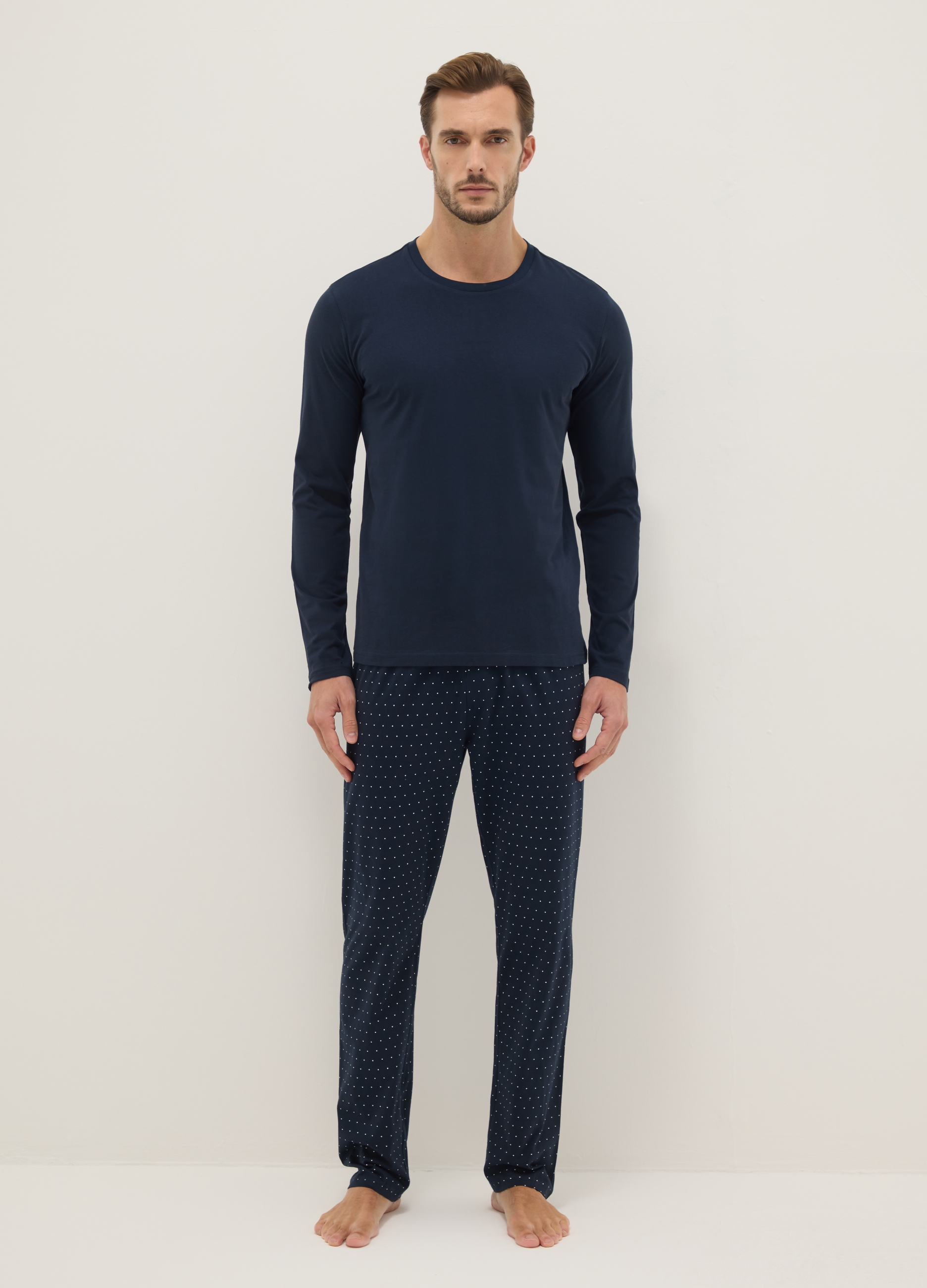 Pijama Azul De Puro Algodón De Ajuste Regular, Hombre, Azul oscuro, Talla: L