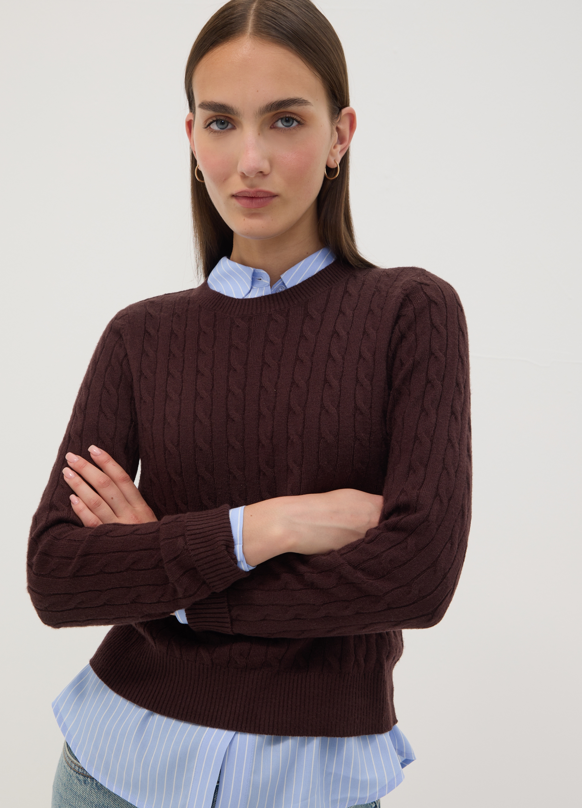 OVS, Maglia Girocollo Marrone A Trecce Regular Fit, Donna, Marrone, Taglia: M