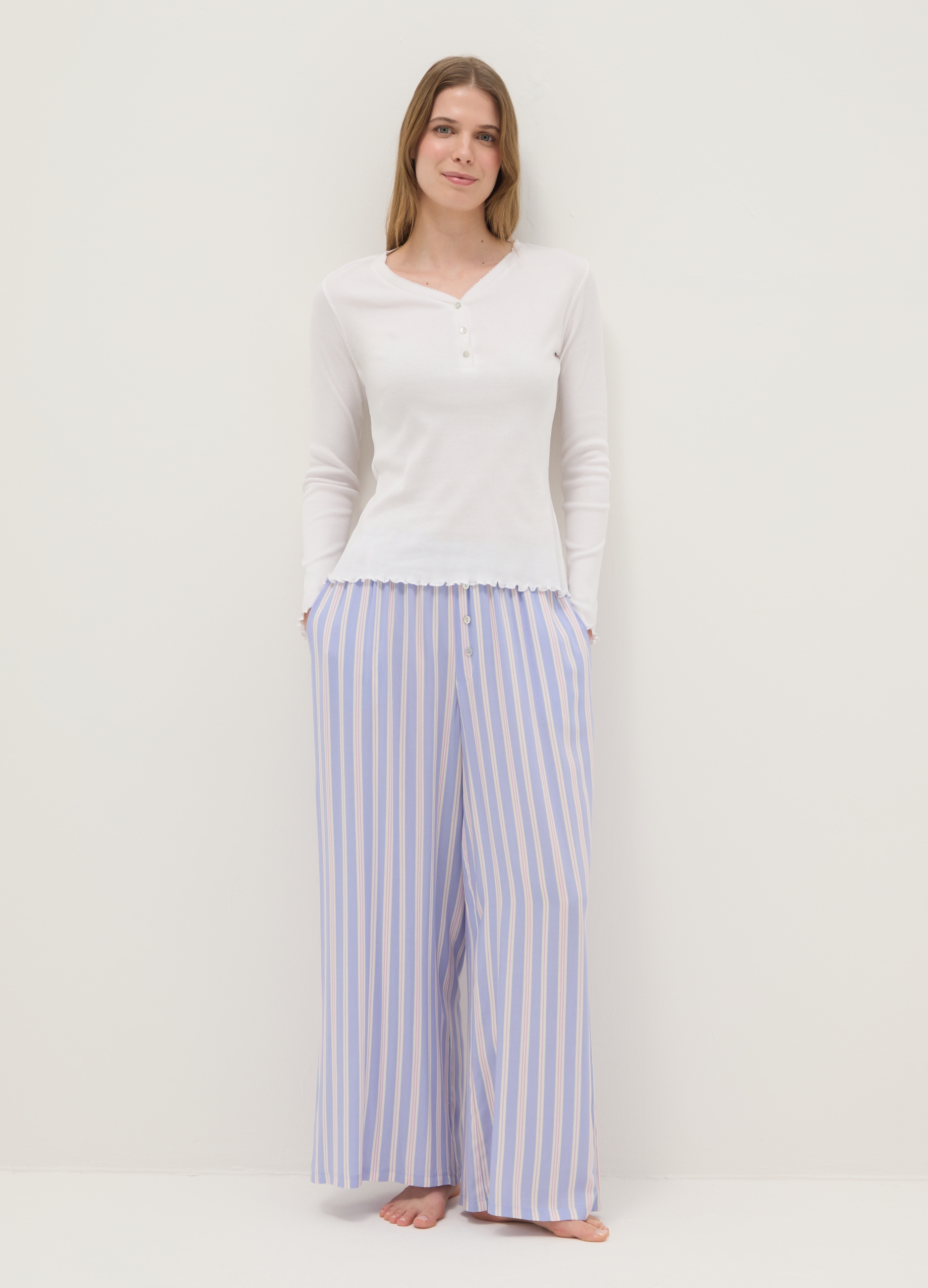 Ovs Donna Multicolor Pantaloni In Pura Viscosa A Righe Regular Fit, Taglia: L