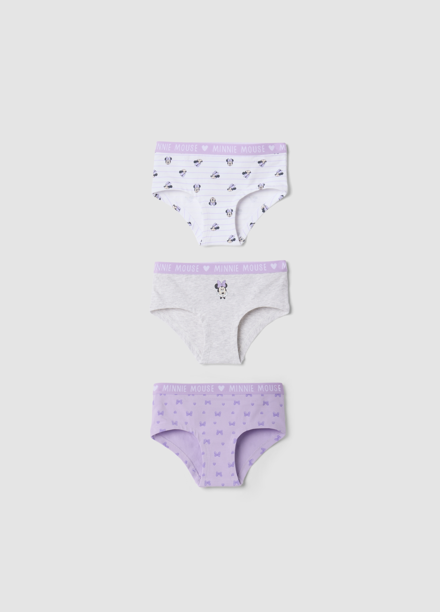 DISNEY, Tripack Di Slip Culotte In Cotone Organico Elasticizzato Con Fantasia Minnie, Bambina, Multicolor, Taglia: 3-4