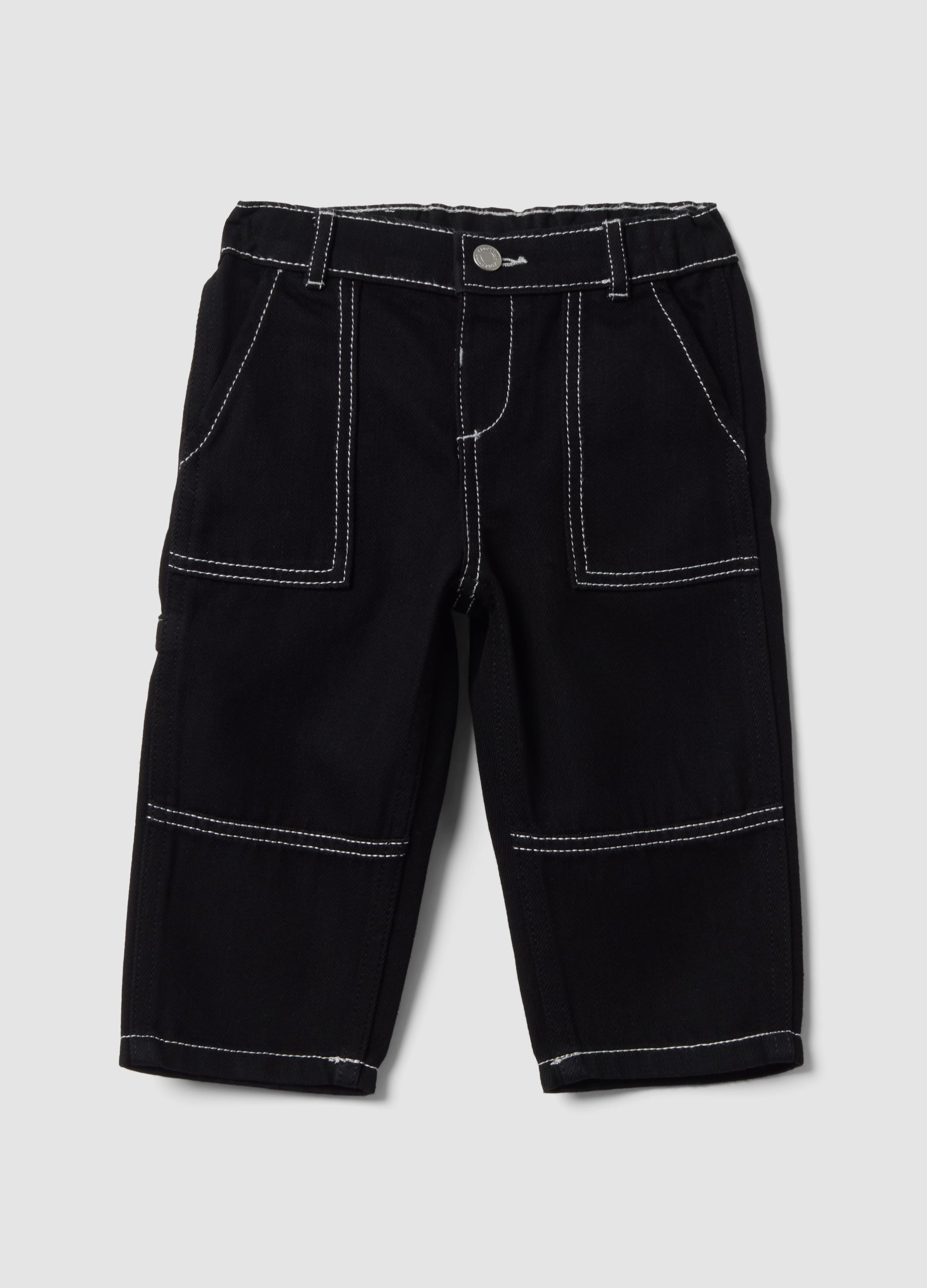 FAGOTTINO, Pantaloni Carpenter Neri In Misto Cotone E Viscosa Comfort Fit Per Bimbo, Bambino, Nero, Taglia: 18-24