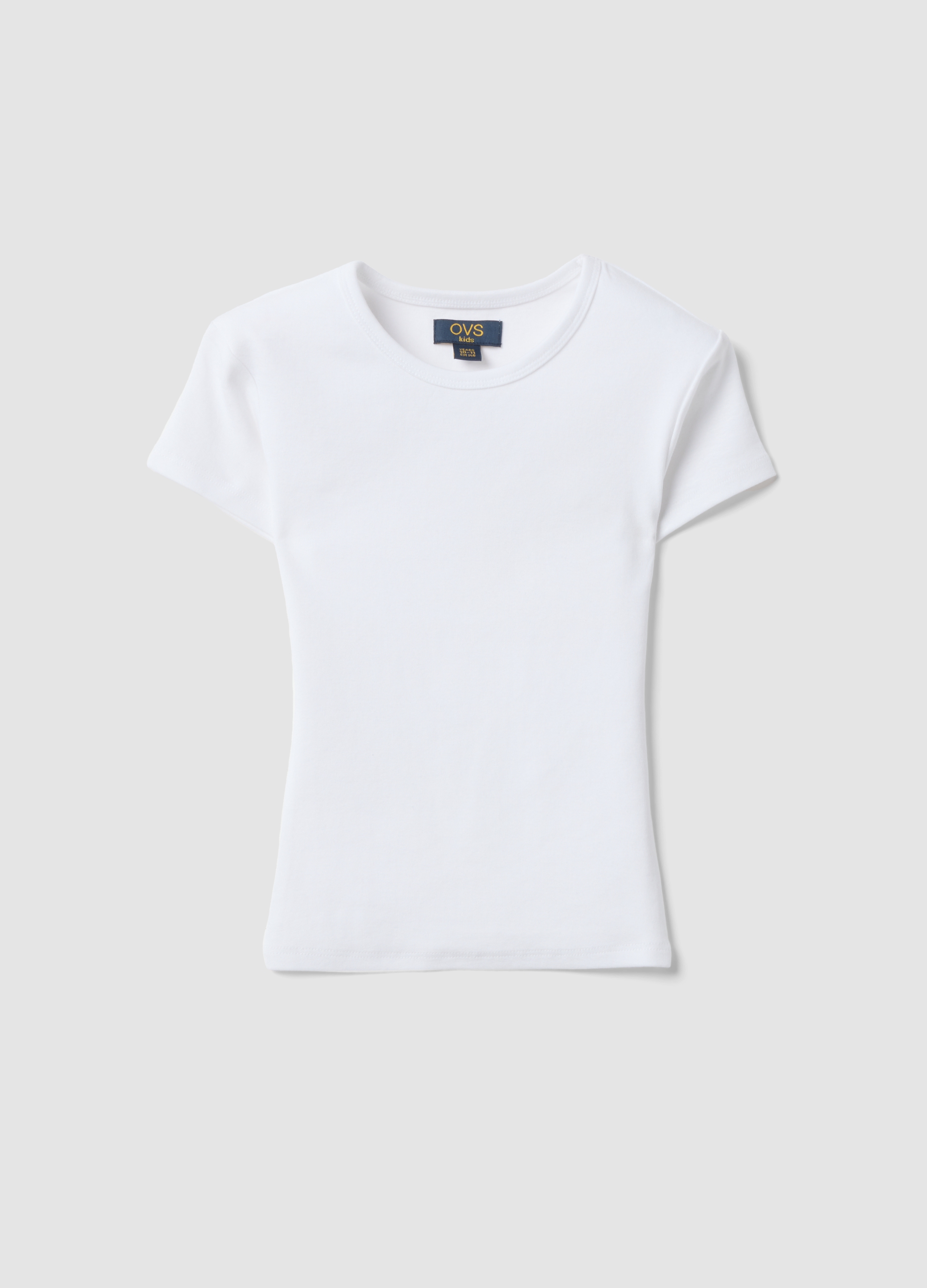 OVS KIDS, T-shirt Fitted Bianca In Cotone Organico Elasticizzato A Maniche Corte Per Ragazza, Bambina, Bianco, Taglia: 11-12
