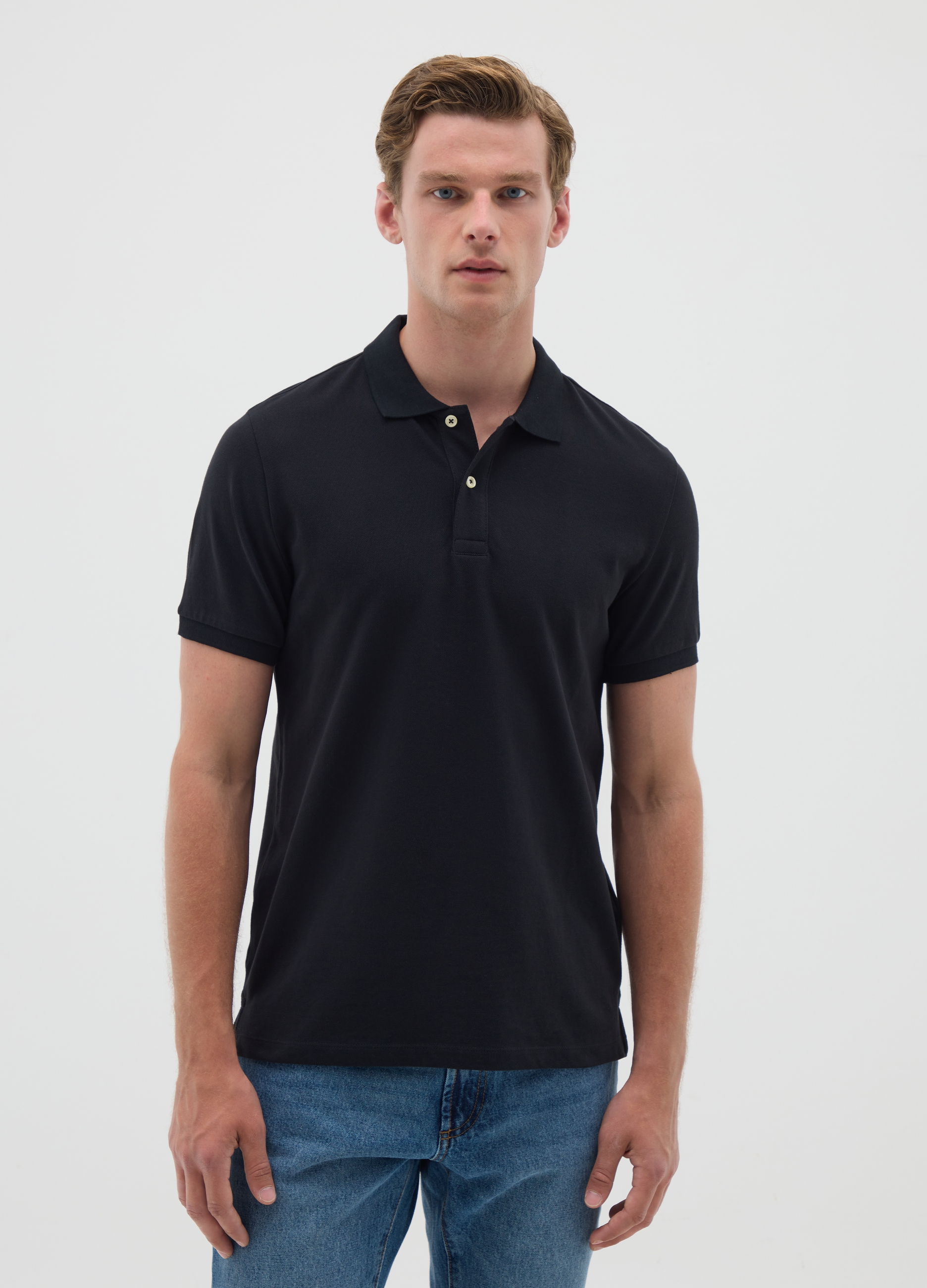 OVS , Polo Da Uomo In Puro Cotone Nero Regular Fit, Nero, Taglia: XL