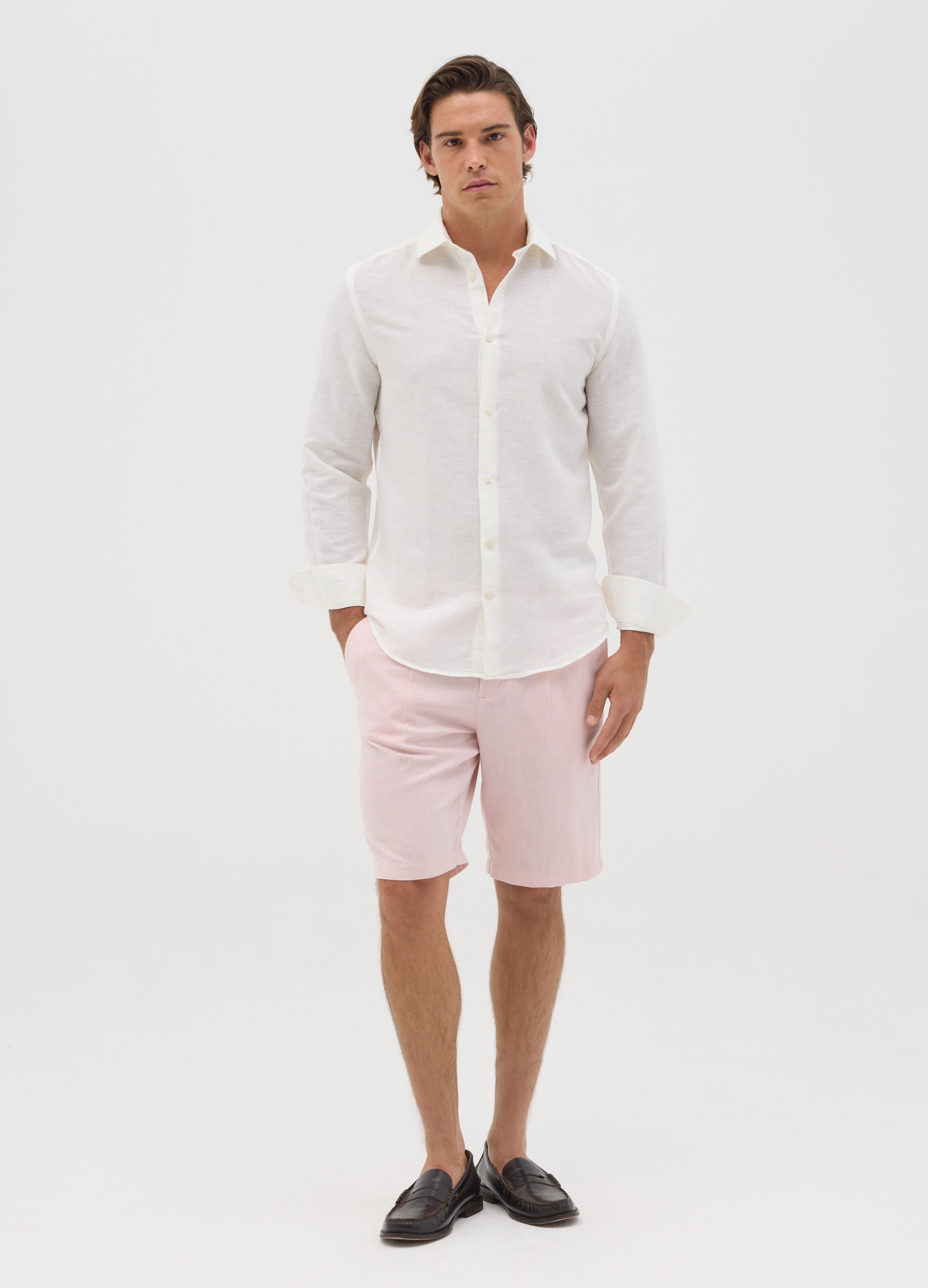 OVS, Bermudas Rosadas De Algodón Y Lino, Hombre, Rosa Claro, Talla: 50