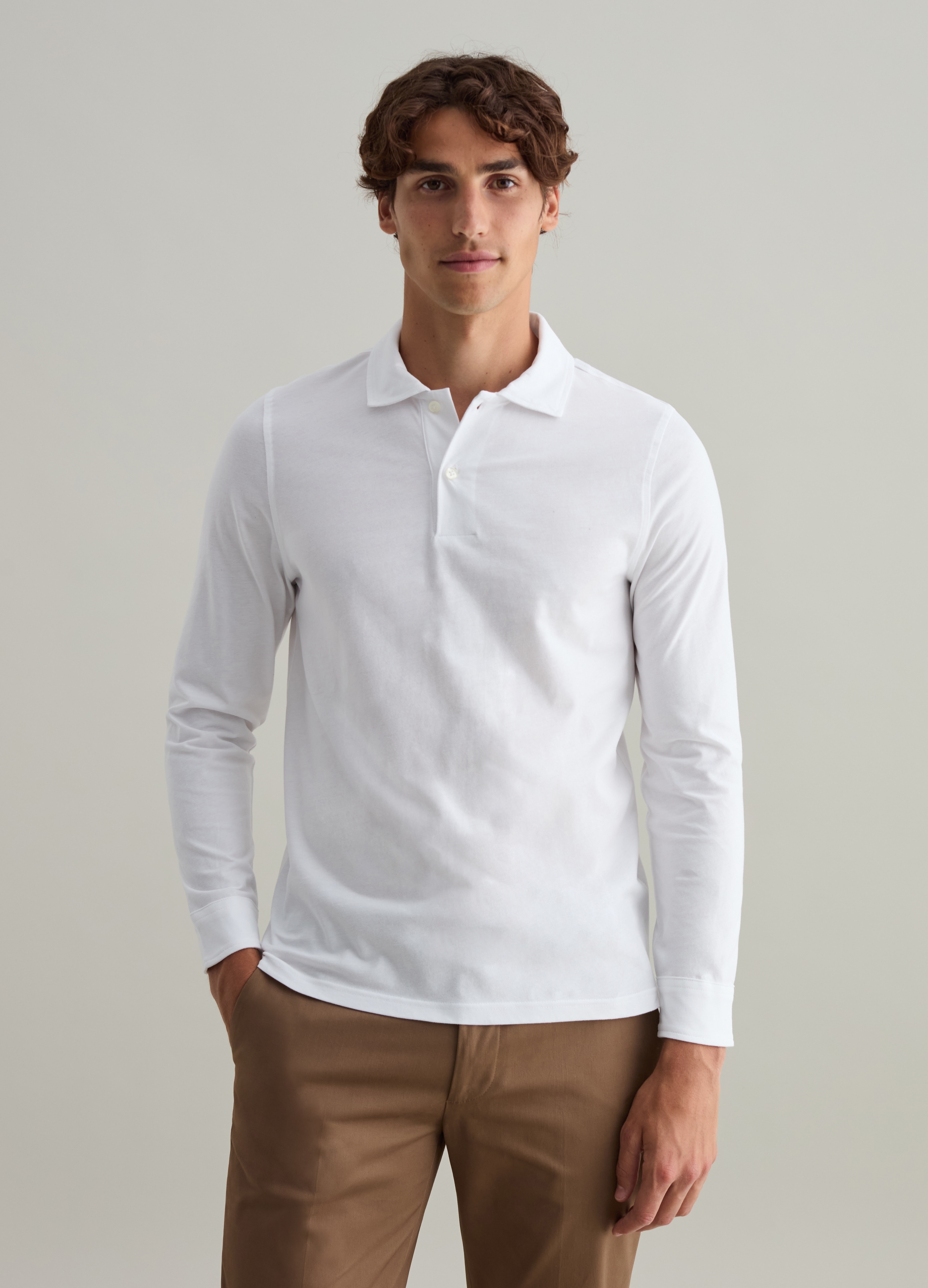PIOMBO, Polo A Maniche Lunghe In Cotone Bio Contemporary, Uomo, Bianco, Taglia: S