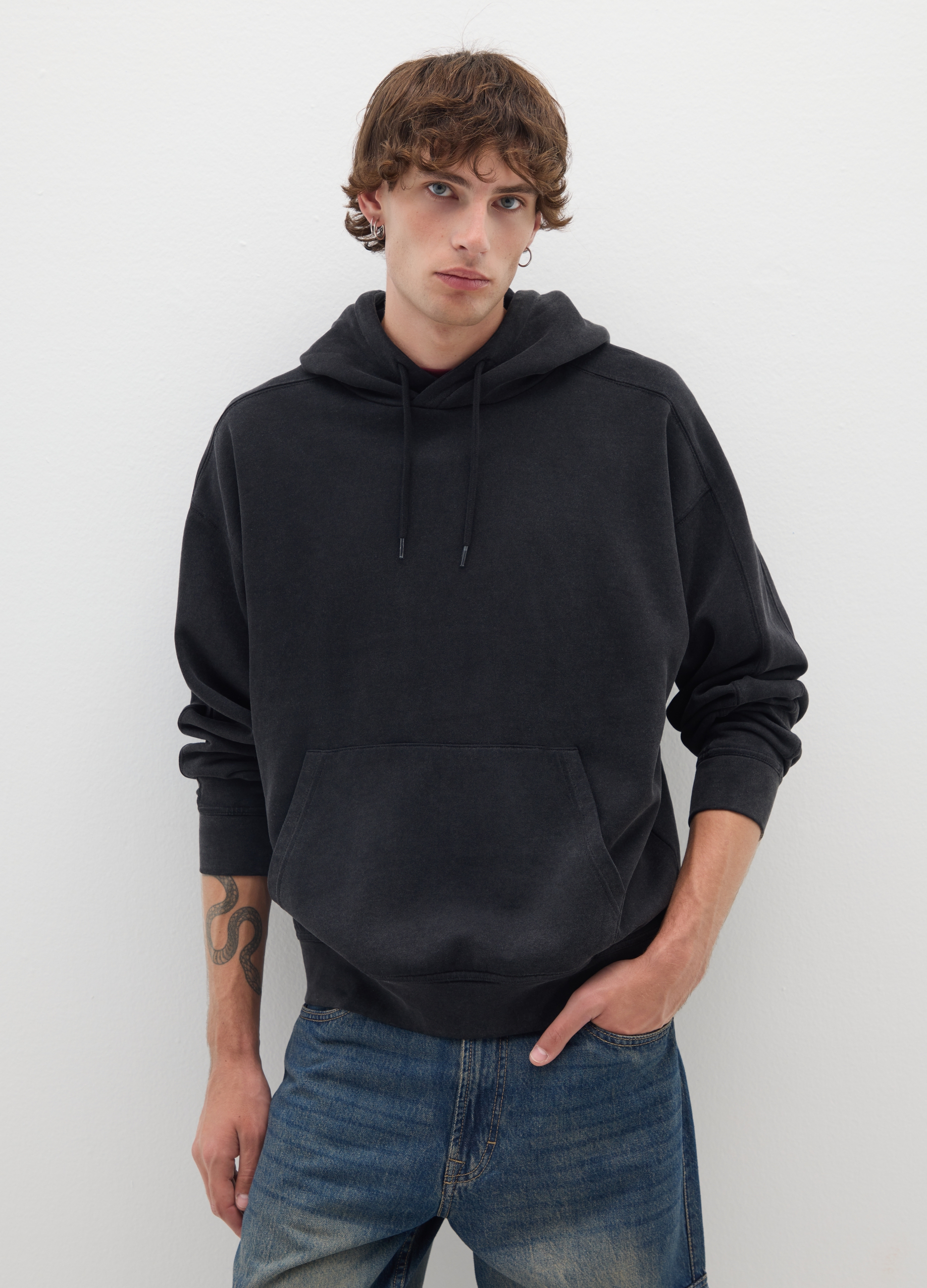 B.ANGEL, Felpa In Misto Cotone Nero Oversize, Uomo, Nero, Taglia: XS