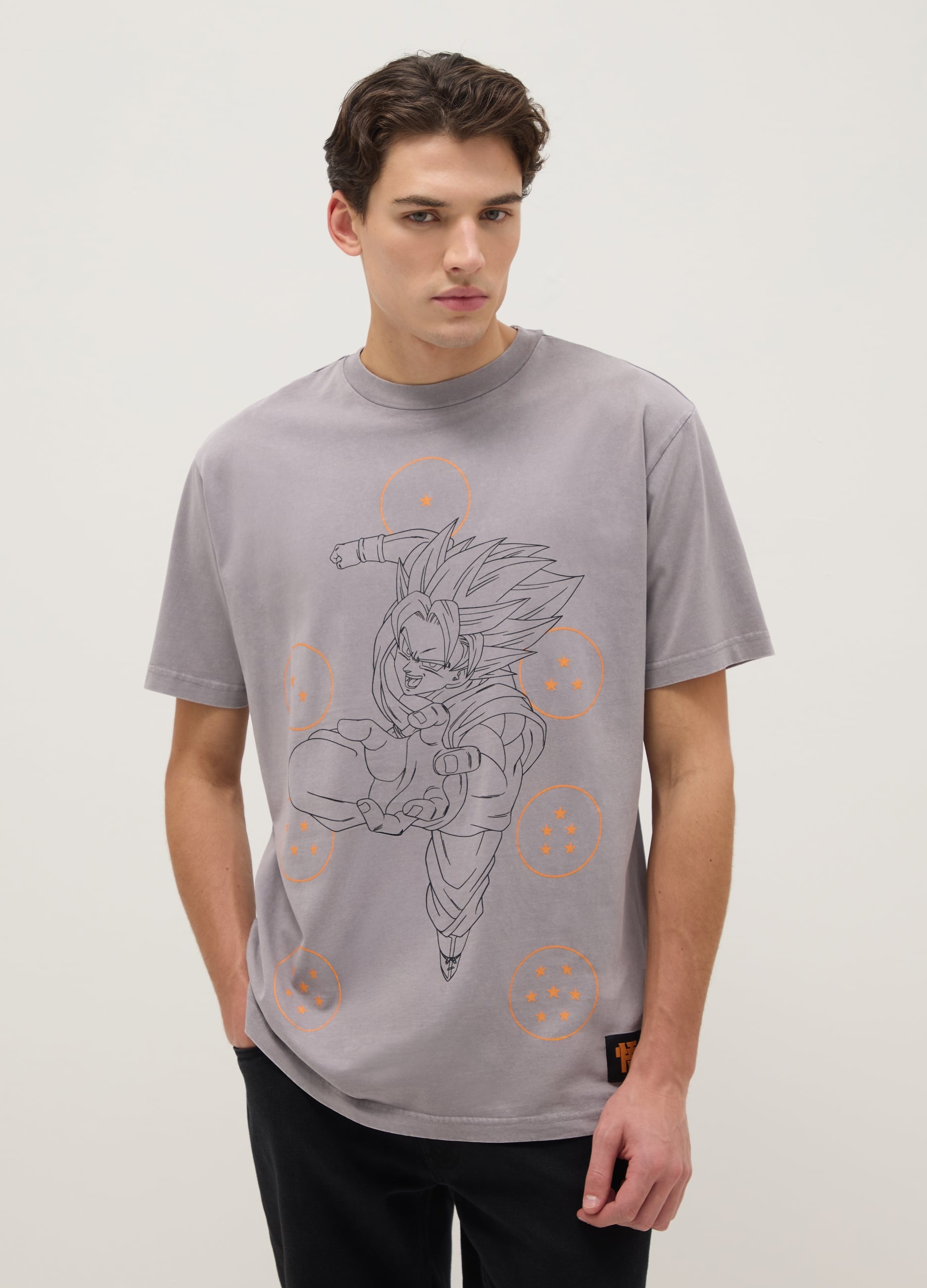 MANGA, T-shirt In Puro Cotone Grigia Regular Fit Con Stampa Dragon Ball, Uomo, Grigio, Taglia: XXL